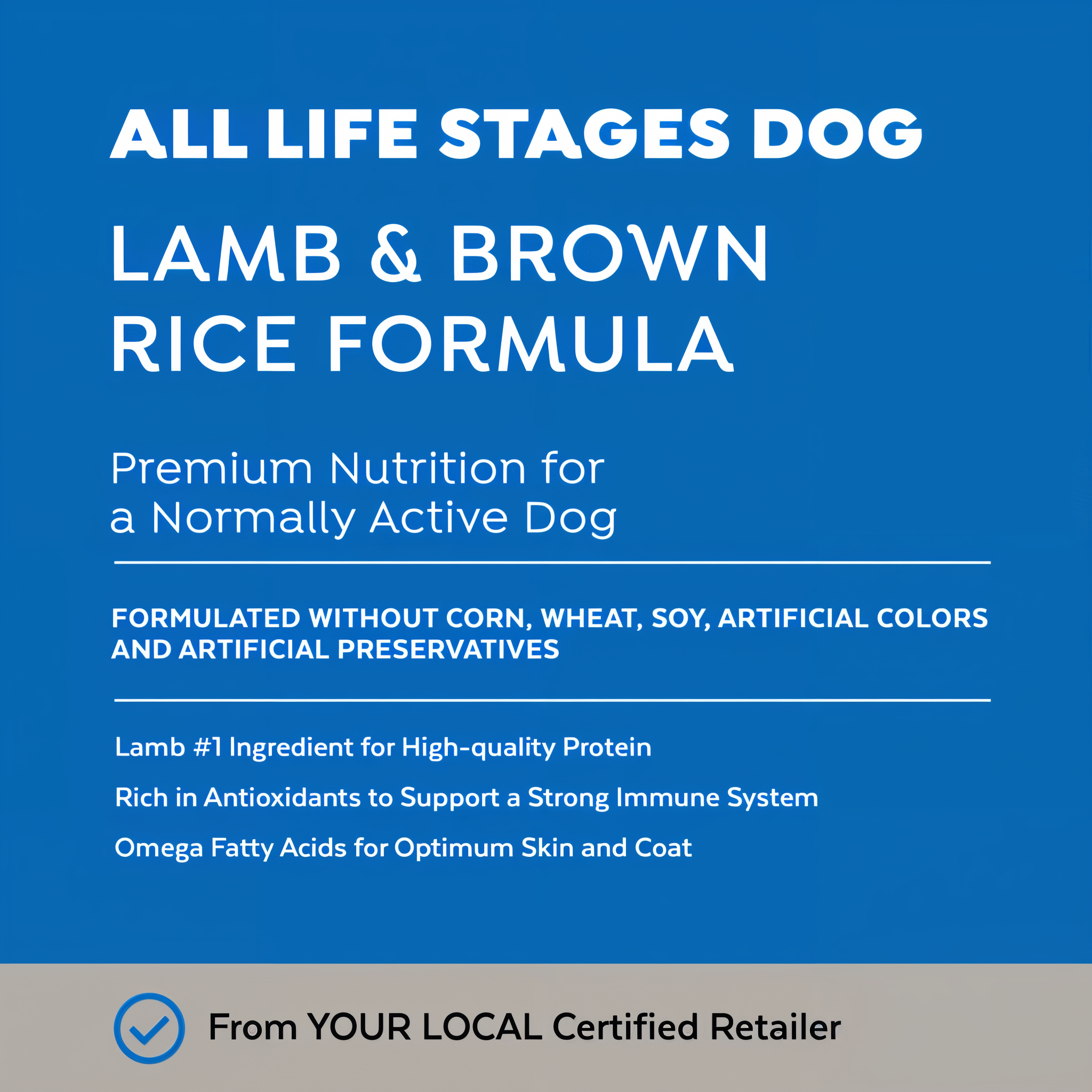 All Life Stages Lamb & Brown Rice Formula recipe benefits — lamb first, antioxidants, omega fatty acids