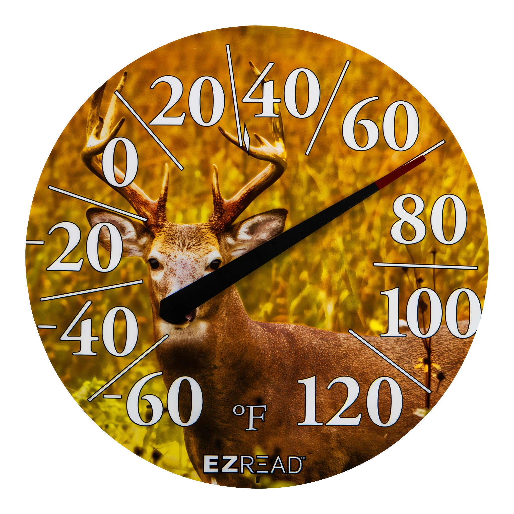EZ Read 12.5 in Indoor/Outdoor Dial Thermometer, Buck design, white background removed #Buck