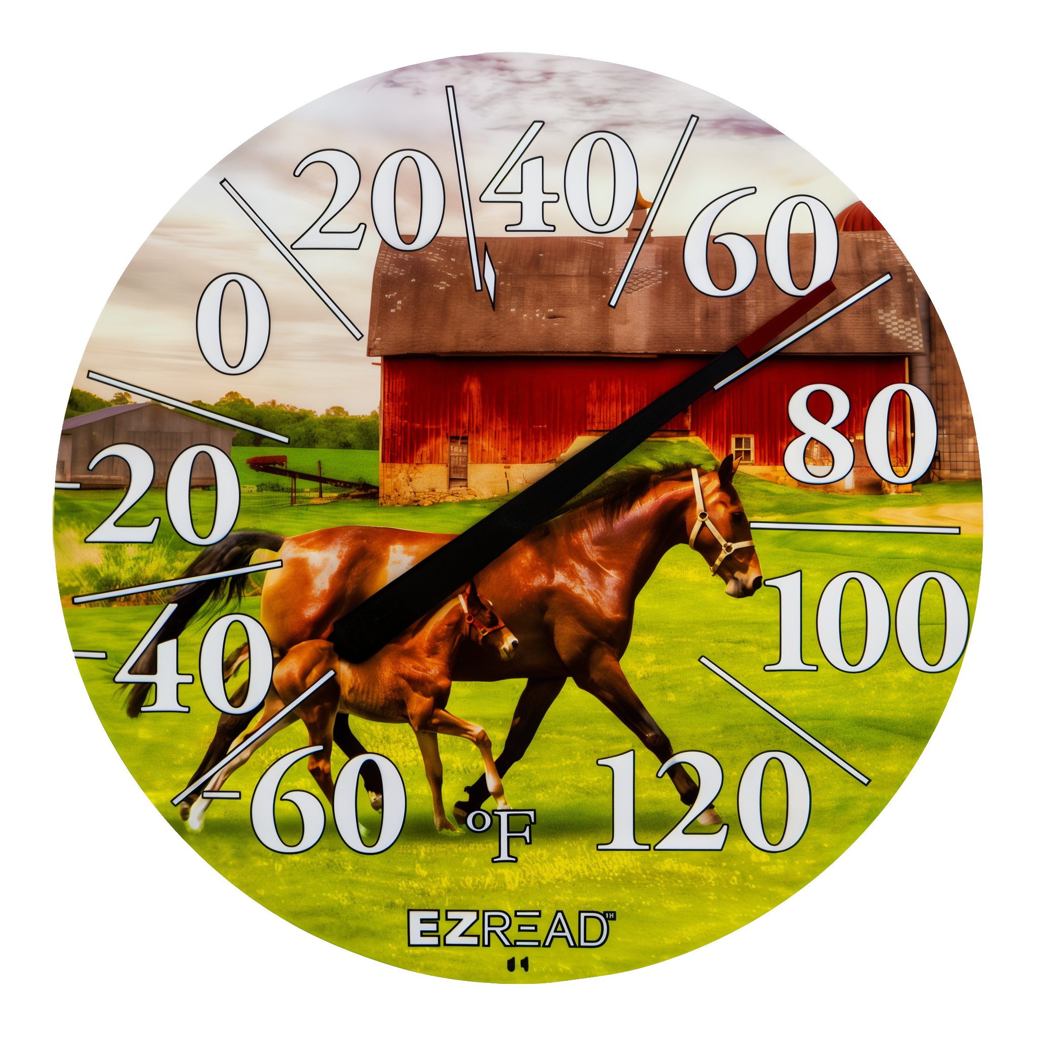 EZ Read 12.5 in Indoor/Outdoor Dial Thermometer, Horses design, white background removed