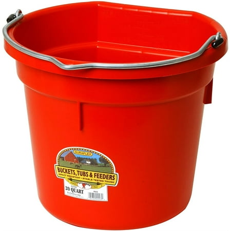 Red Little Giant Flatback Plastic Bucket for livestock and farm use. #Red