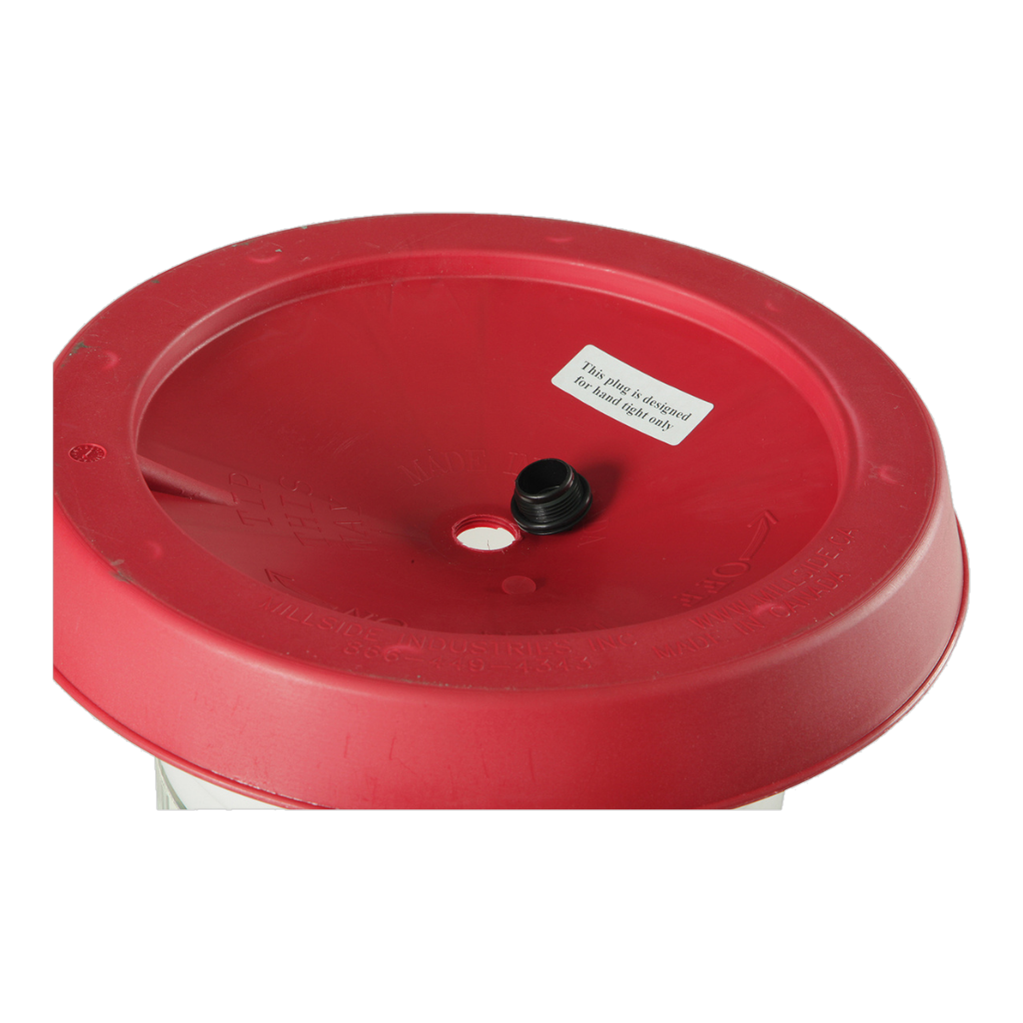 Underside of Farm-Tuff 5 Gallon waterer showing funnel-style bottom-fill base