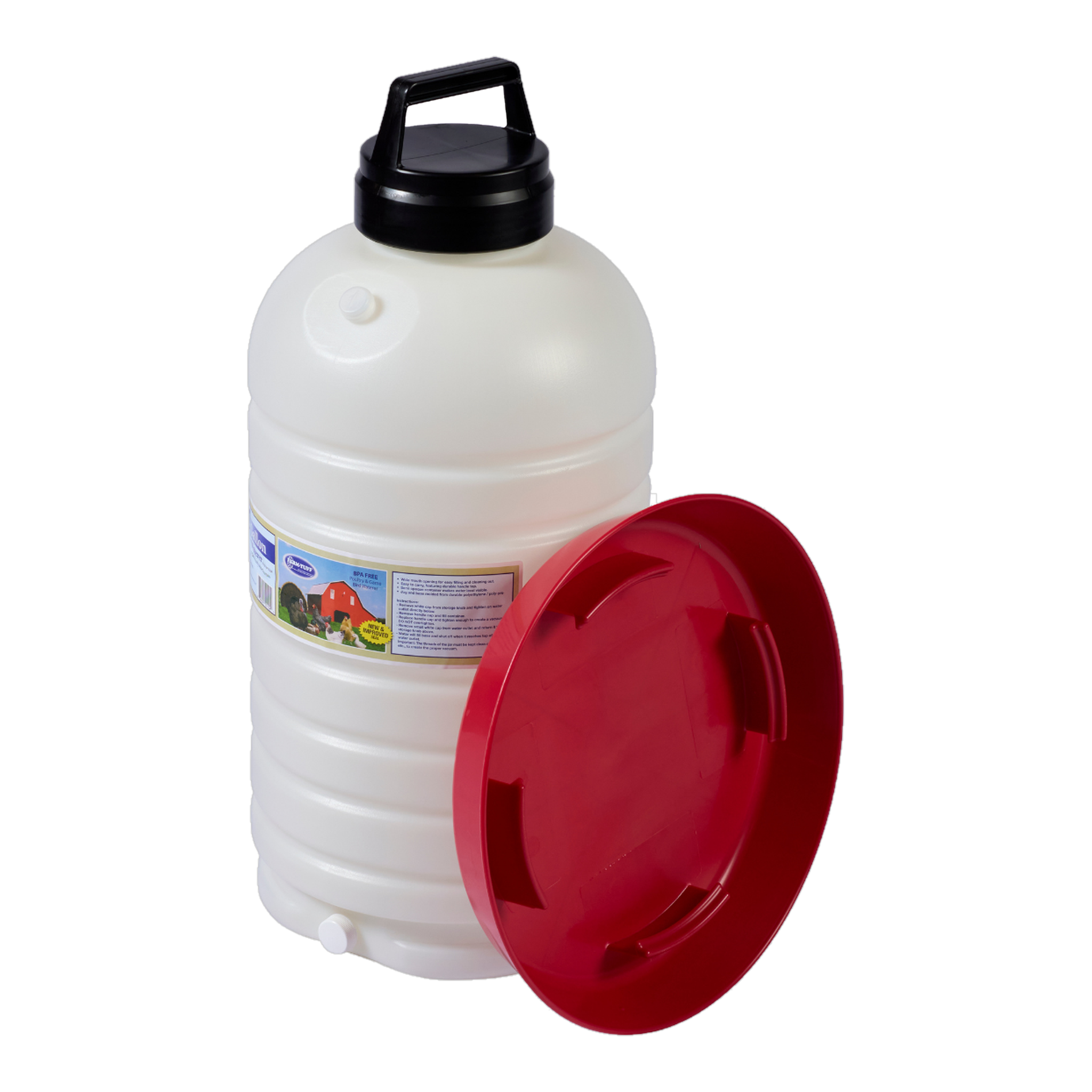 Farm-Tuff 7 Gallon waterer jug with snap-on red base #7 Gal