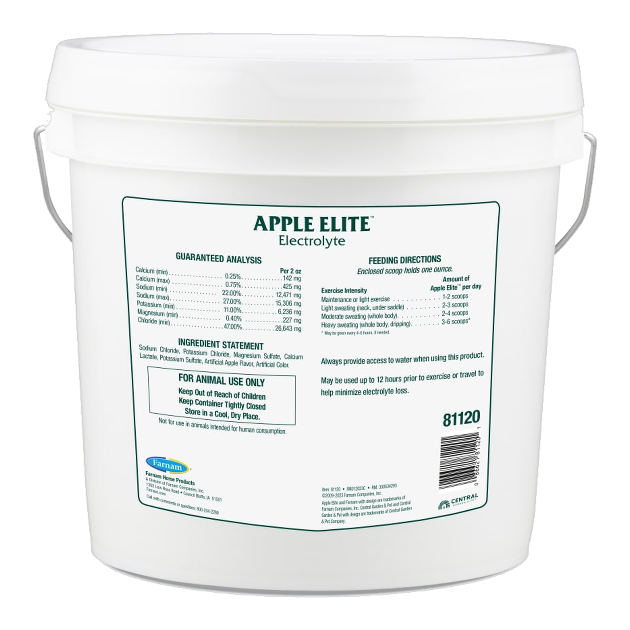 Farnam Apple Elite Electrolyte Powder back of package label