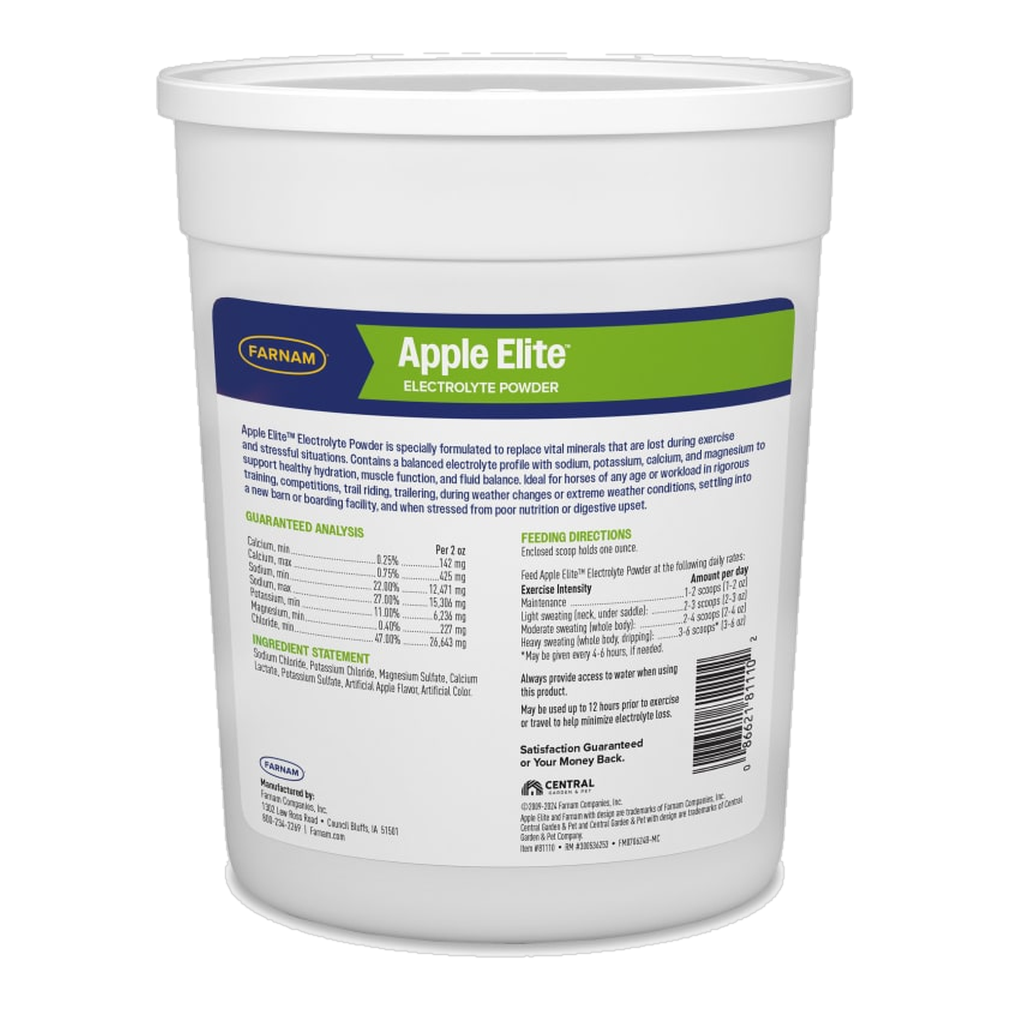 Farnam Apple Elite Electrolyte Powder back of package label