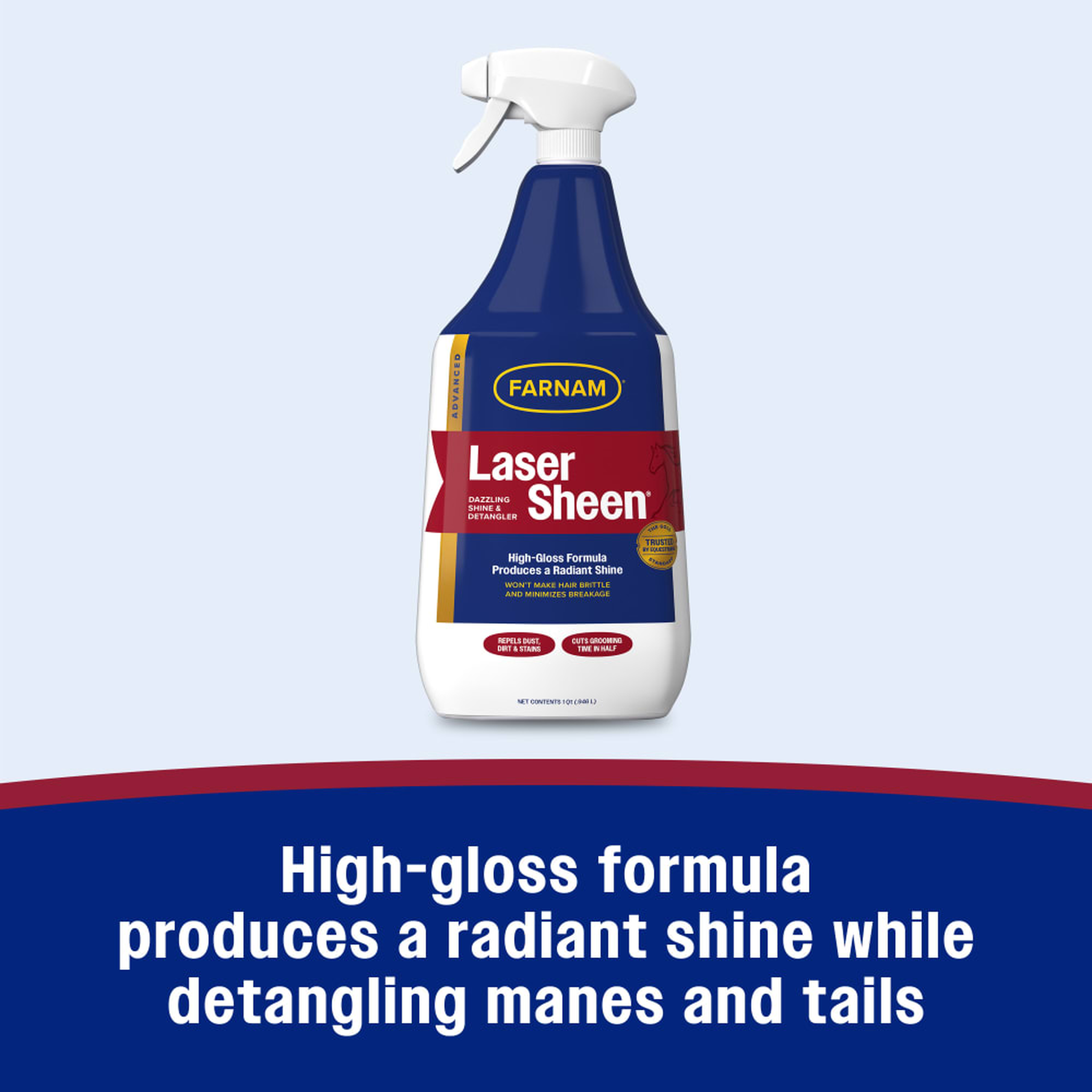 High gloss formula produces a radiant shine while detangling manes and tails