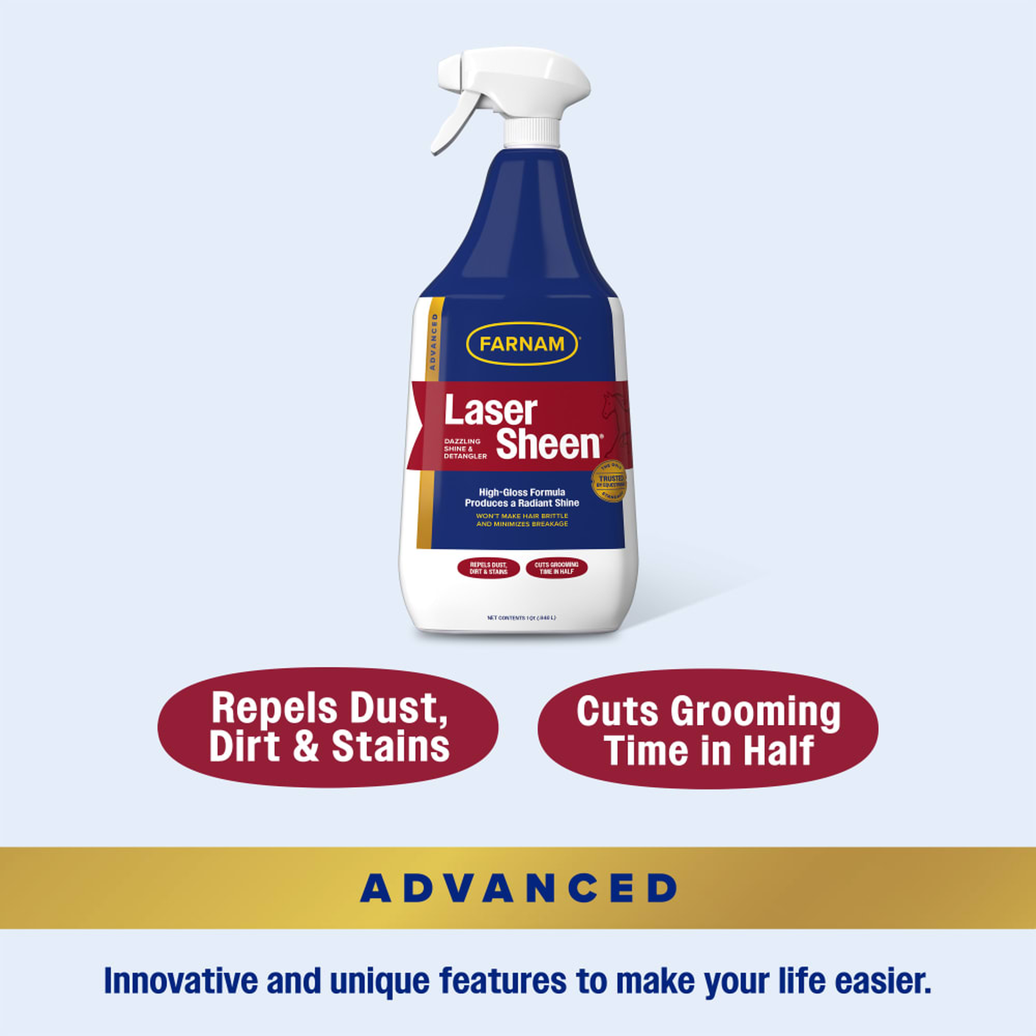 Farnam Laser Sheen Dazzling Shine & Detangler - Repels dust dirt and stains cuts grooming time in half