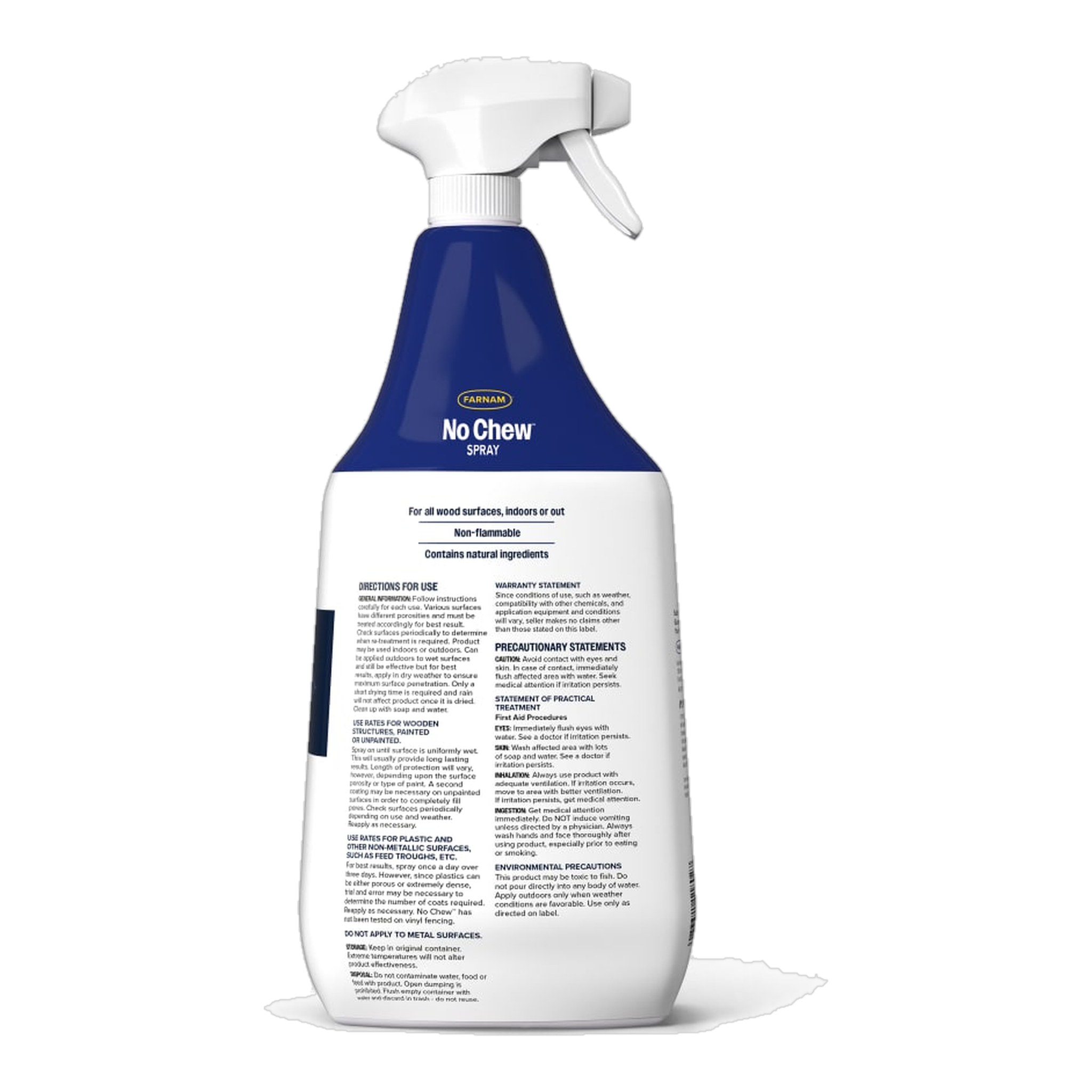 Farnam No Chew Clear Spray back of package label
