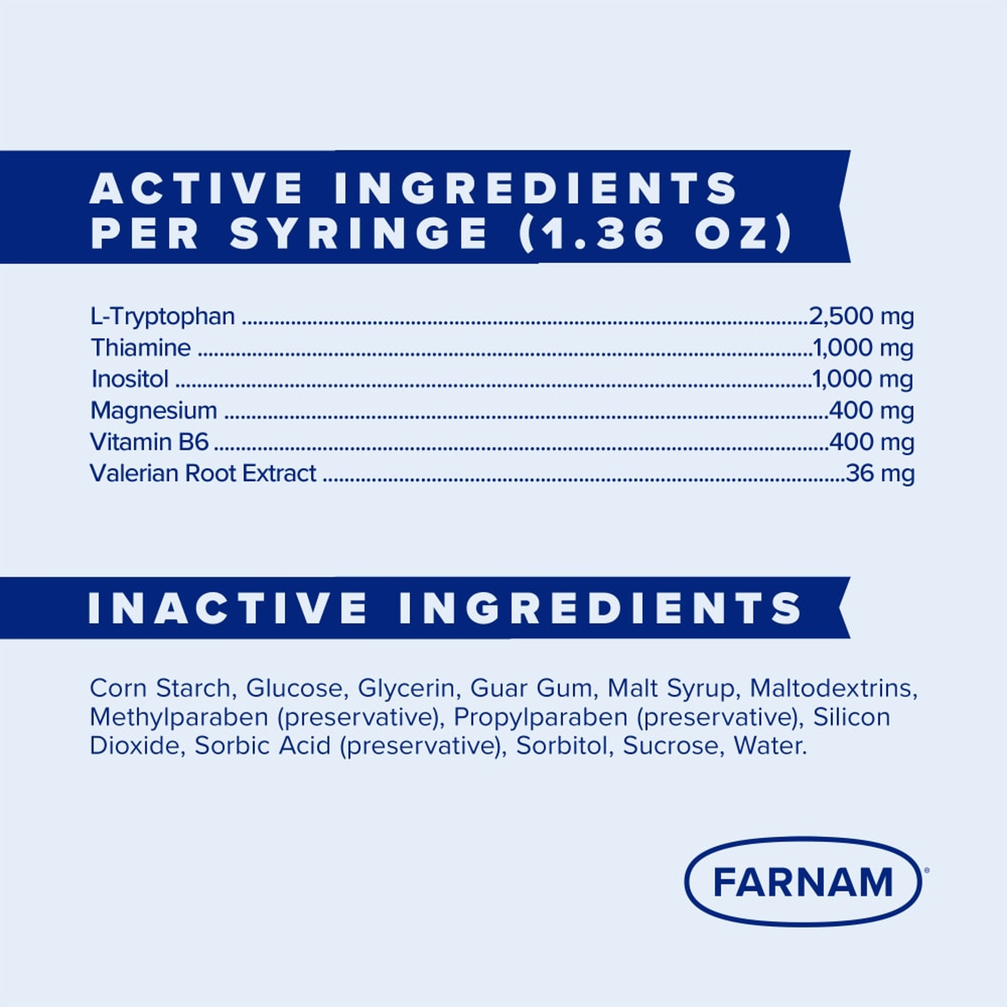 Farnam Quietex II Focusing & Calming Paste - Active ingredients/Inactive ingredients