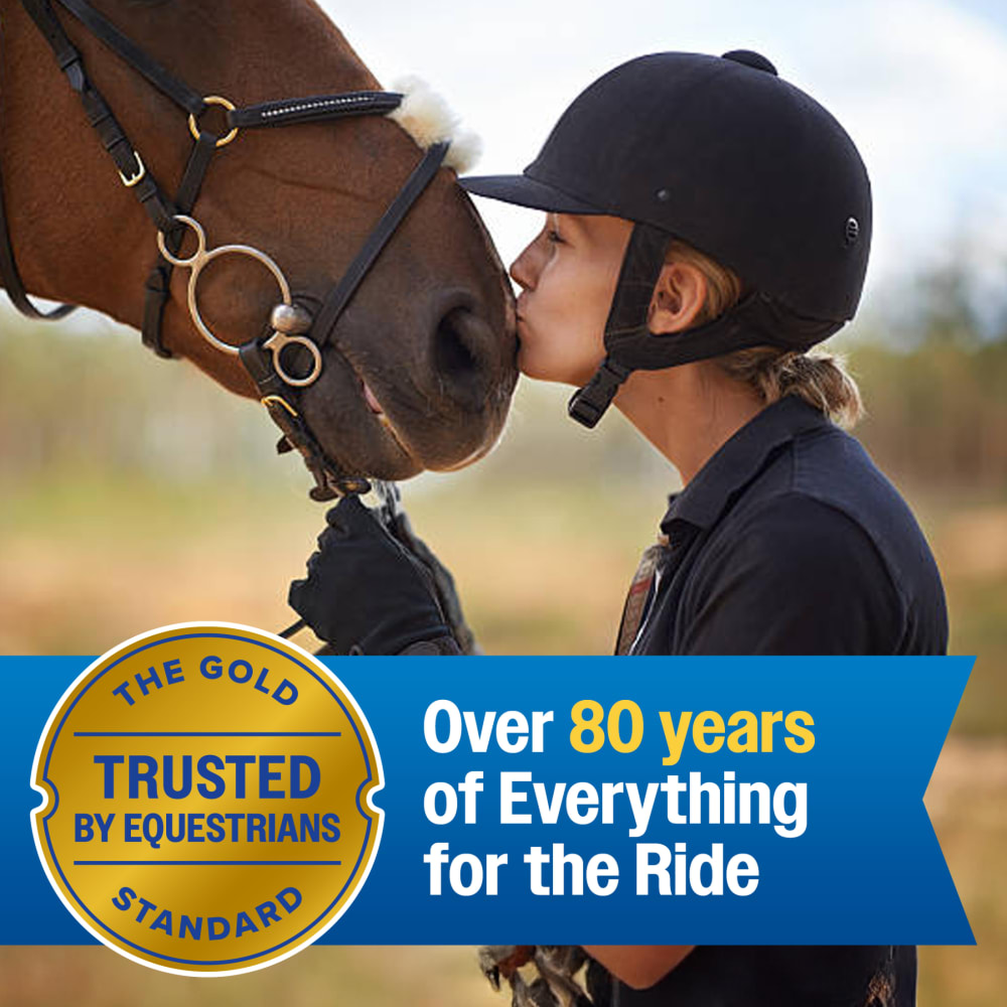 Farnam Repel-X Insecticide & Repellent - Young equestrian kissing a horse with Farnam's 80-year trust badge