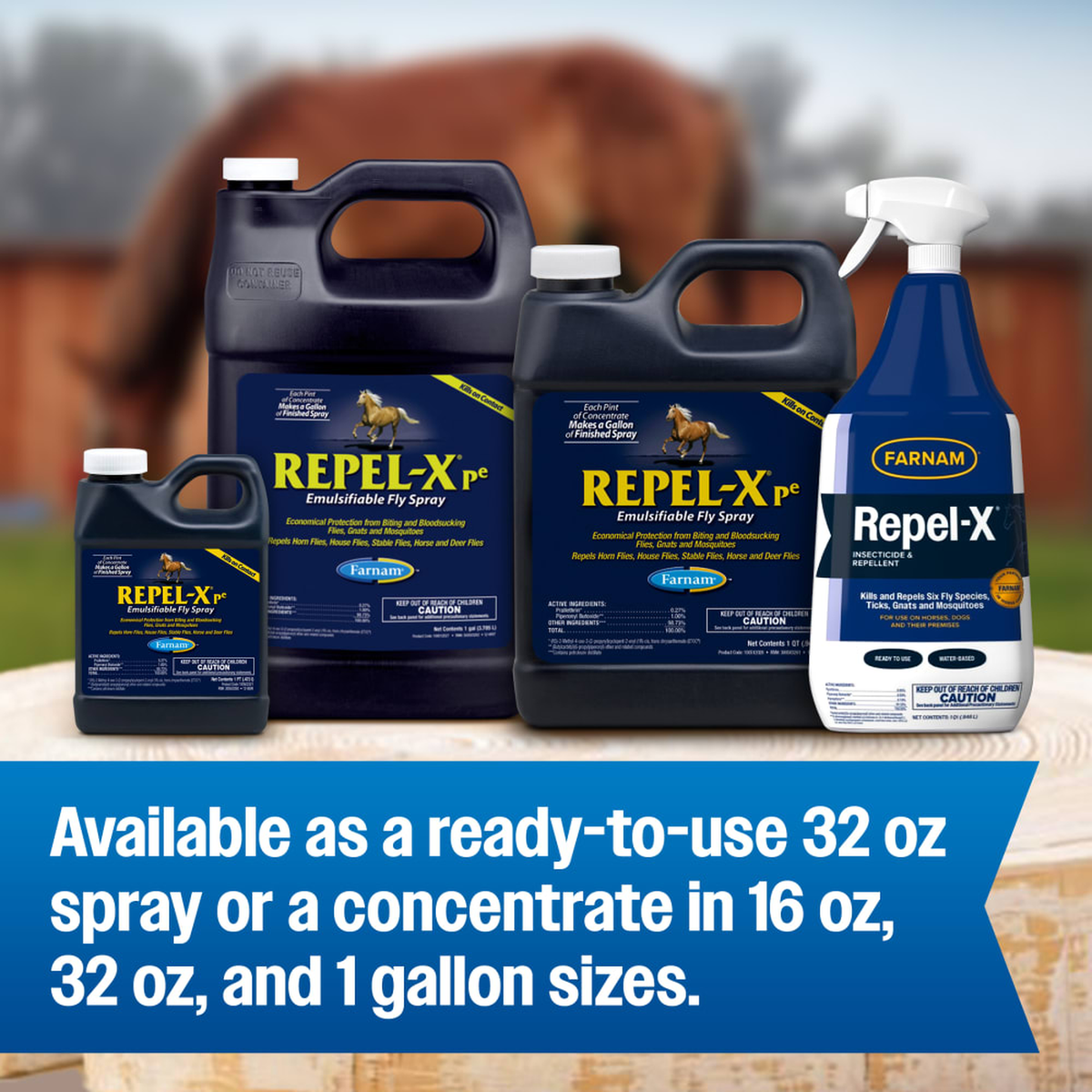 Repel-X pe available in 16 oz, 32 oz, 1 gallon concentrate and 32 oz ready-to-use