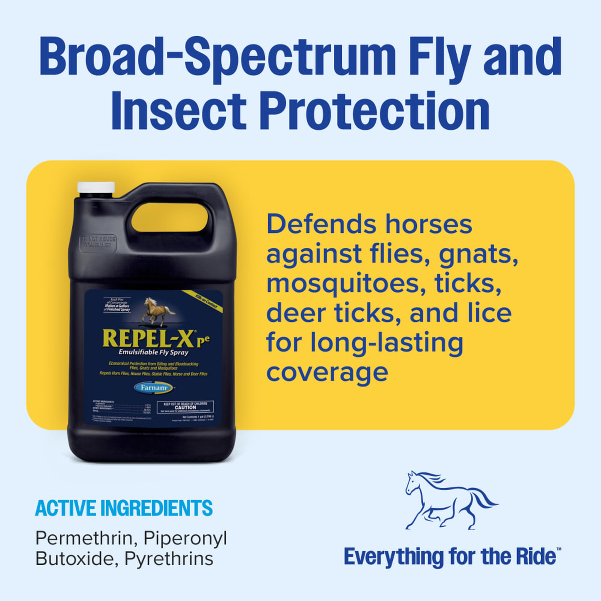 Repel-X pe bottle with broad-spectrum fly and insect protection benefits