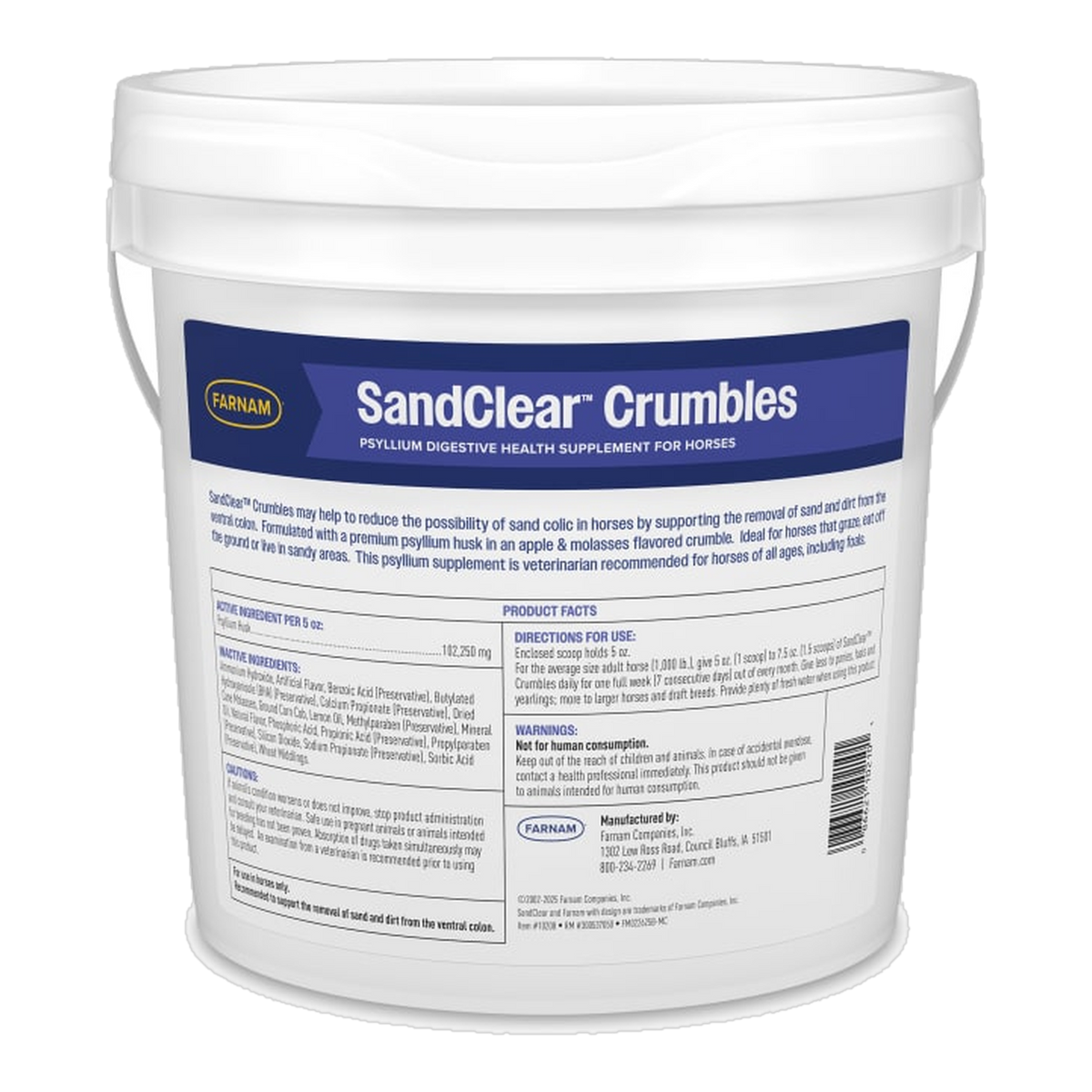 Farnam SandClear Natural Psyllium Crumbles back of package label