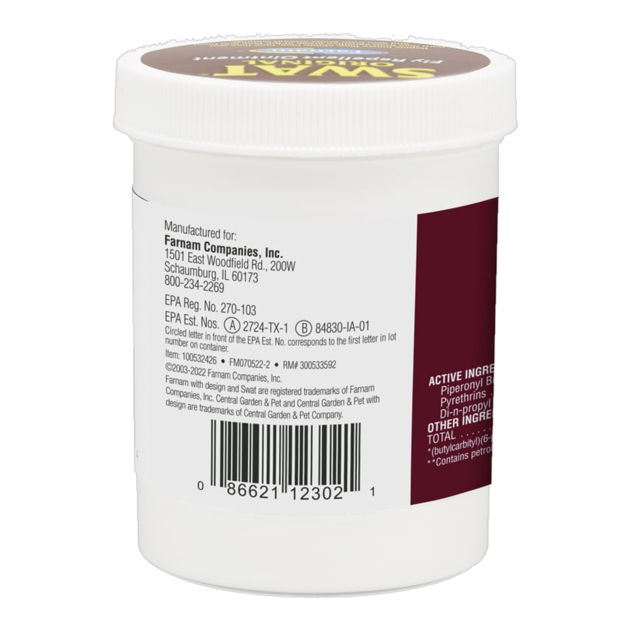 Farnam SWAT Fly Repellent Ointment back of package label