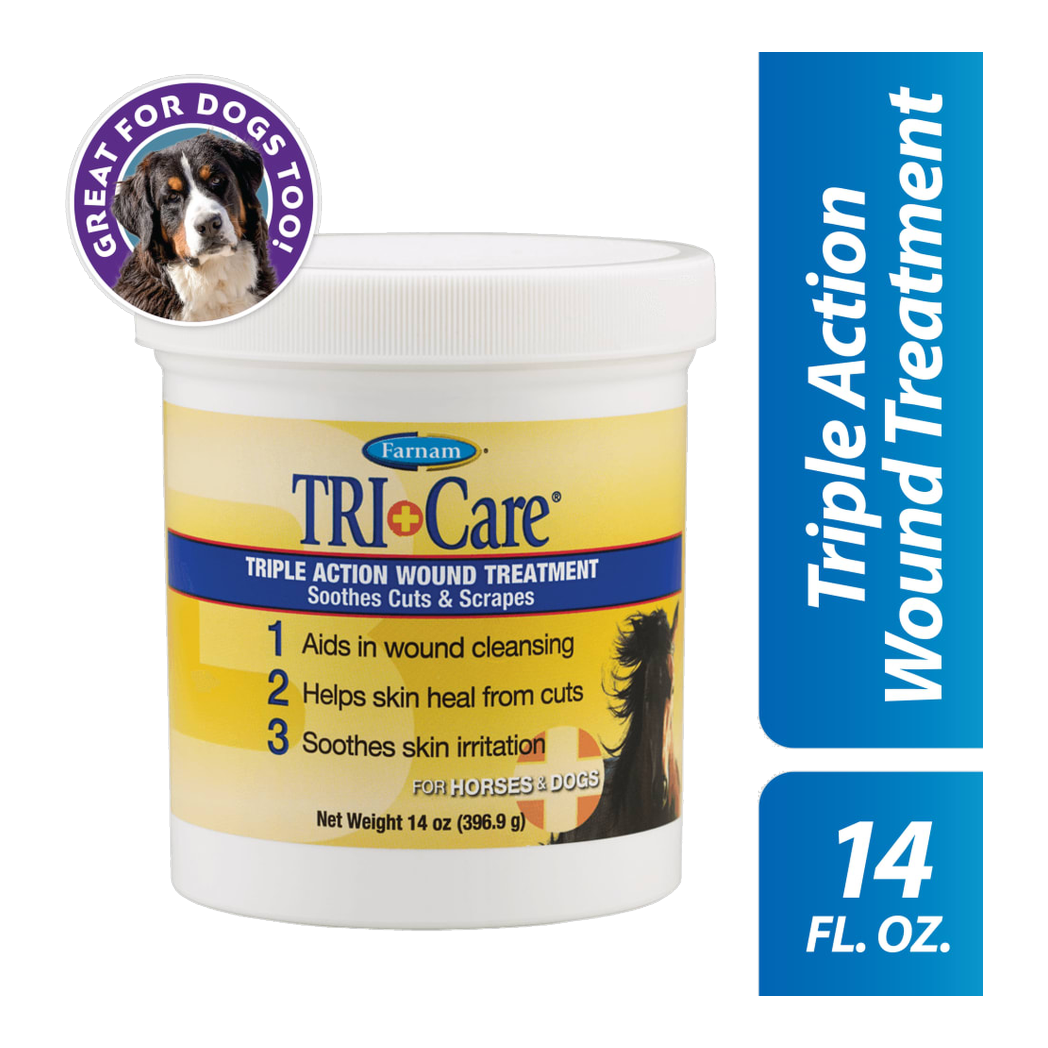 Farnam Tri-Care 4-Way Wound Treatment package showing size
