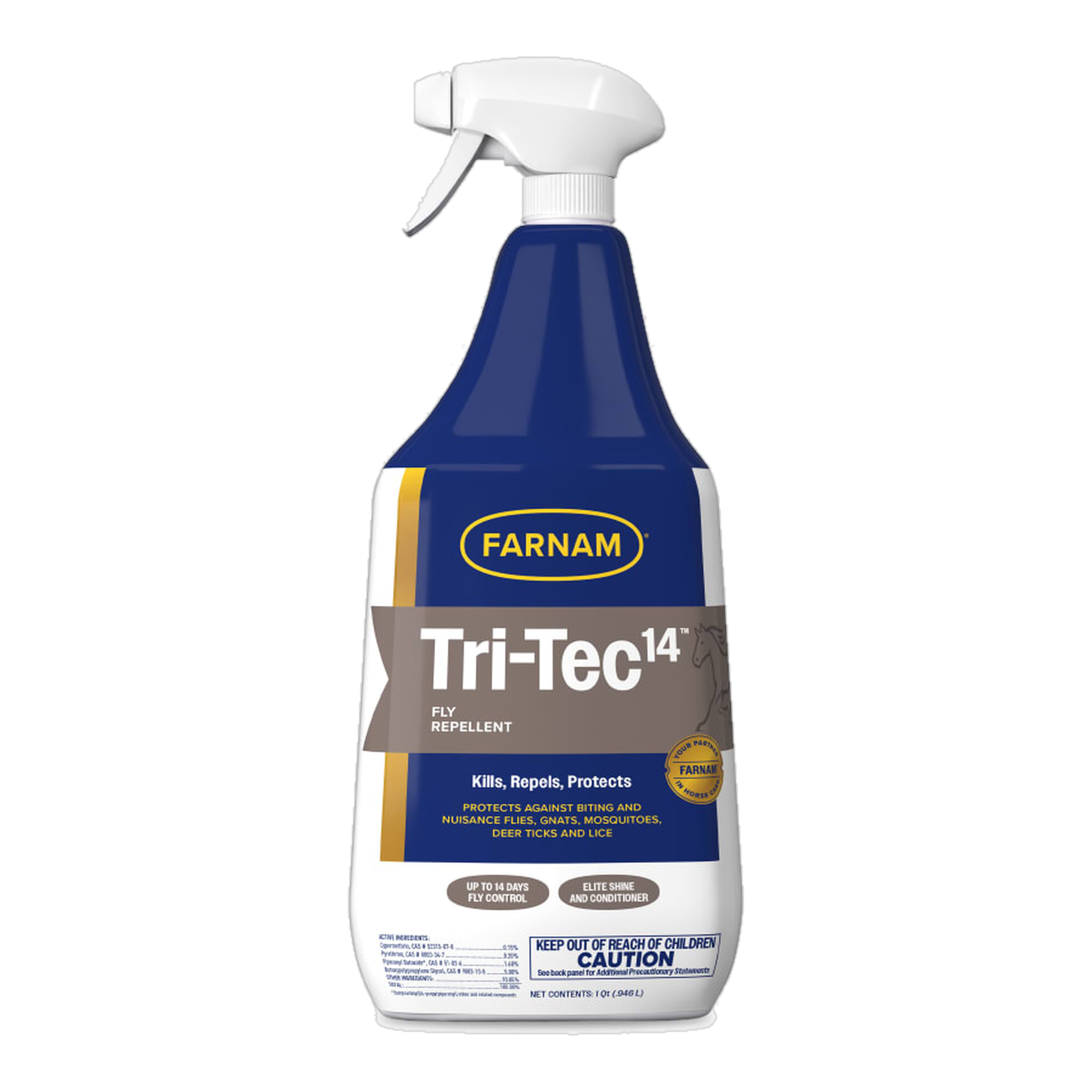 Farnam Tri-Tec 14 Fly Repellent 32 oz spray bottle, front of package #32 oz