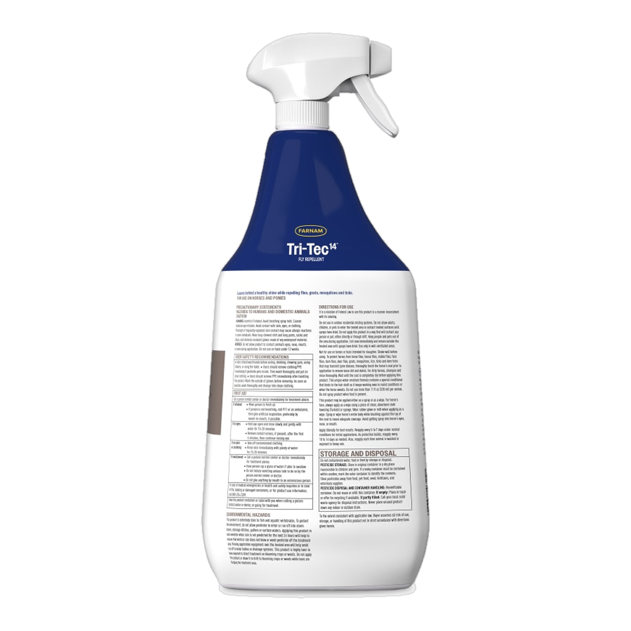 Farnam Tri-Tec 14 Fly Repellent 32 oz bottle, back of package label