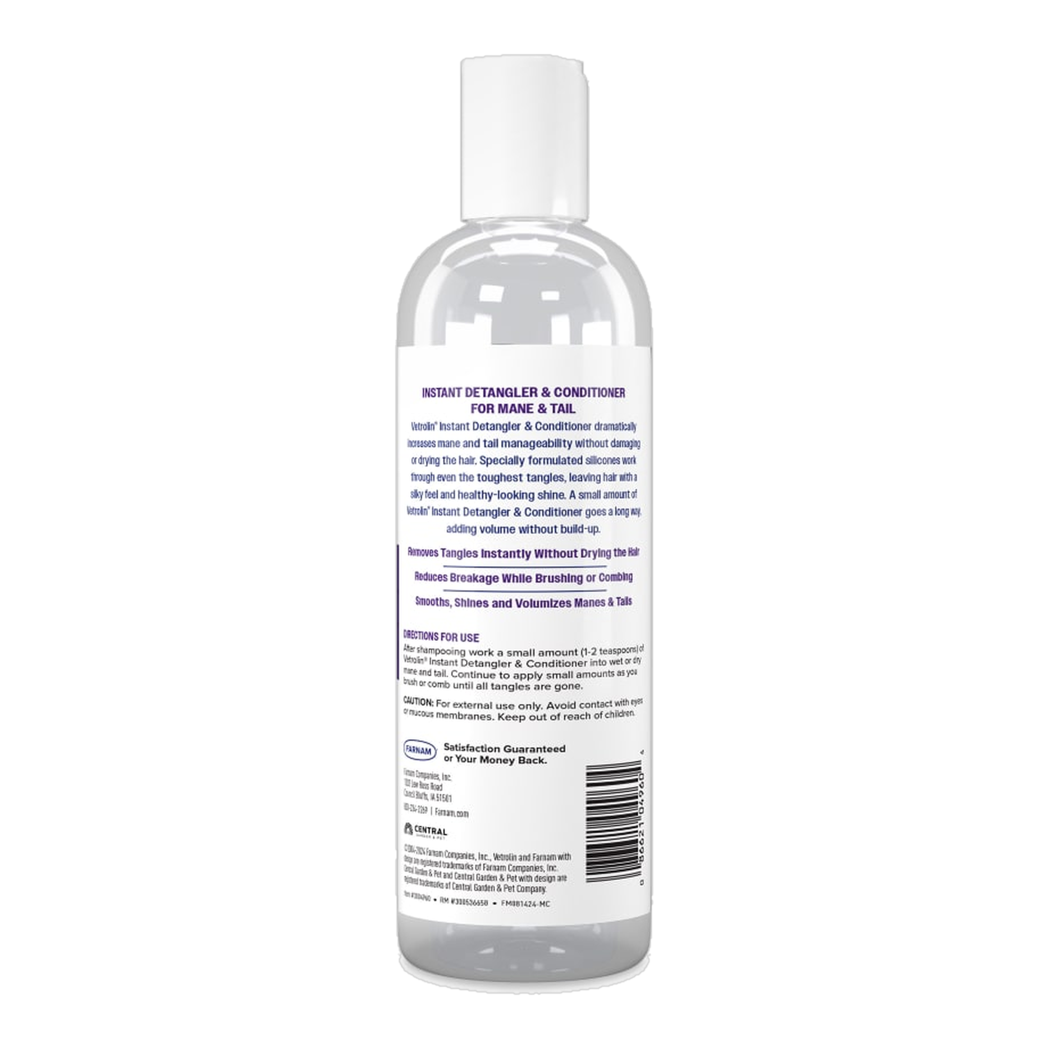 Farnam Vetrolin Detangler Concentrate back of package label