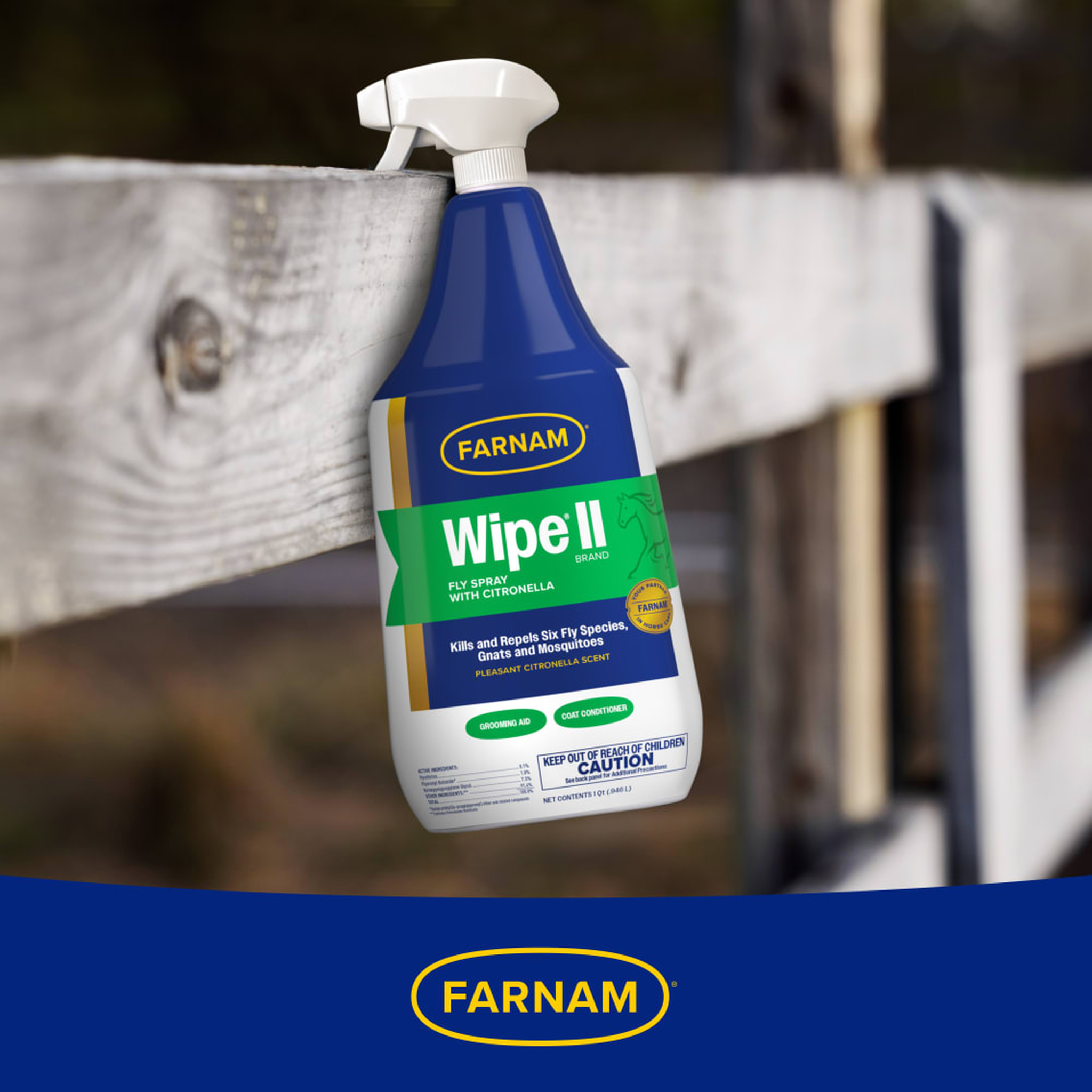 Farnam Wipe II Brand Fly Spray with Citronella being used on a horse