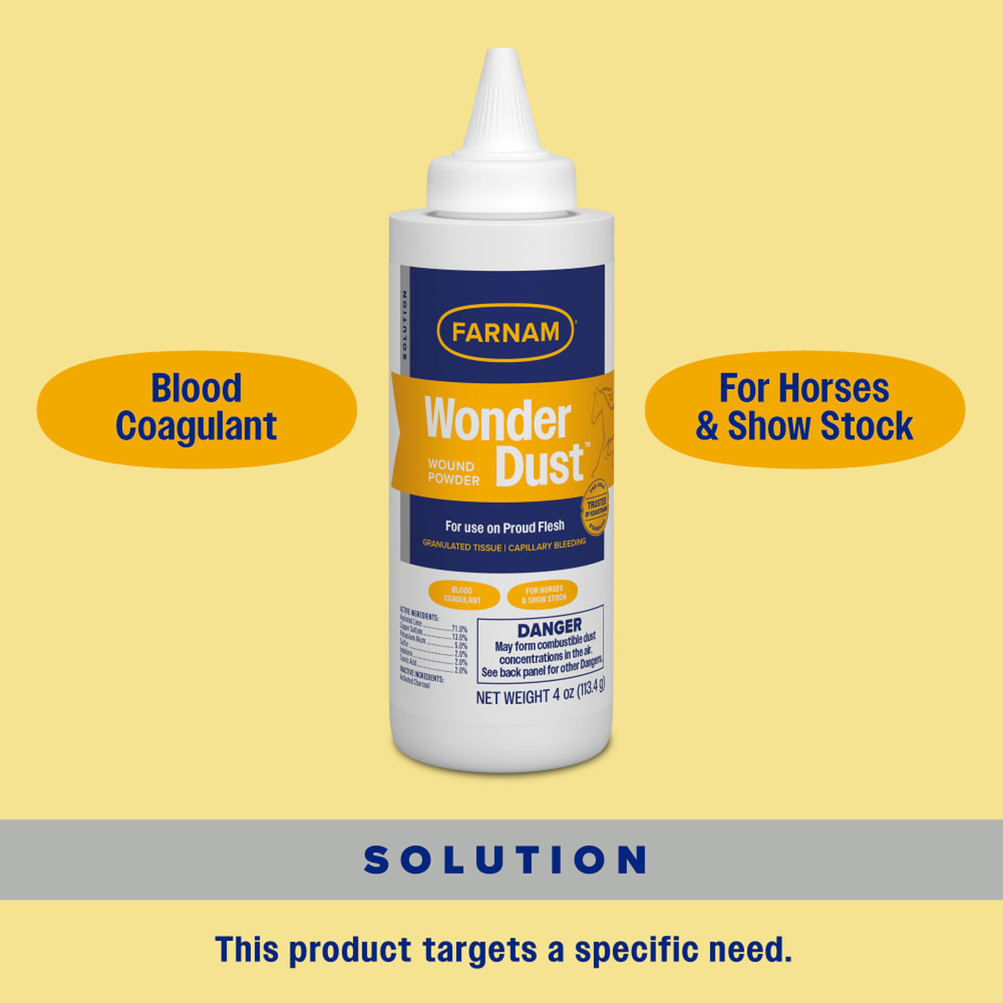 Farnam wonder dust wound powder for horses is a blood coagulant for horses and show stock