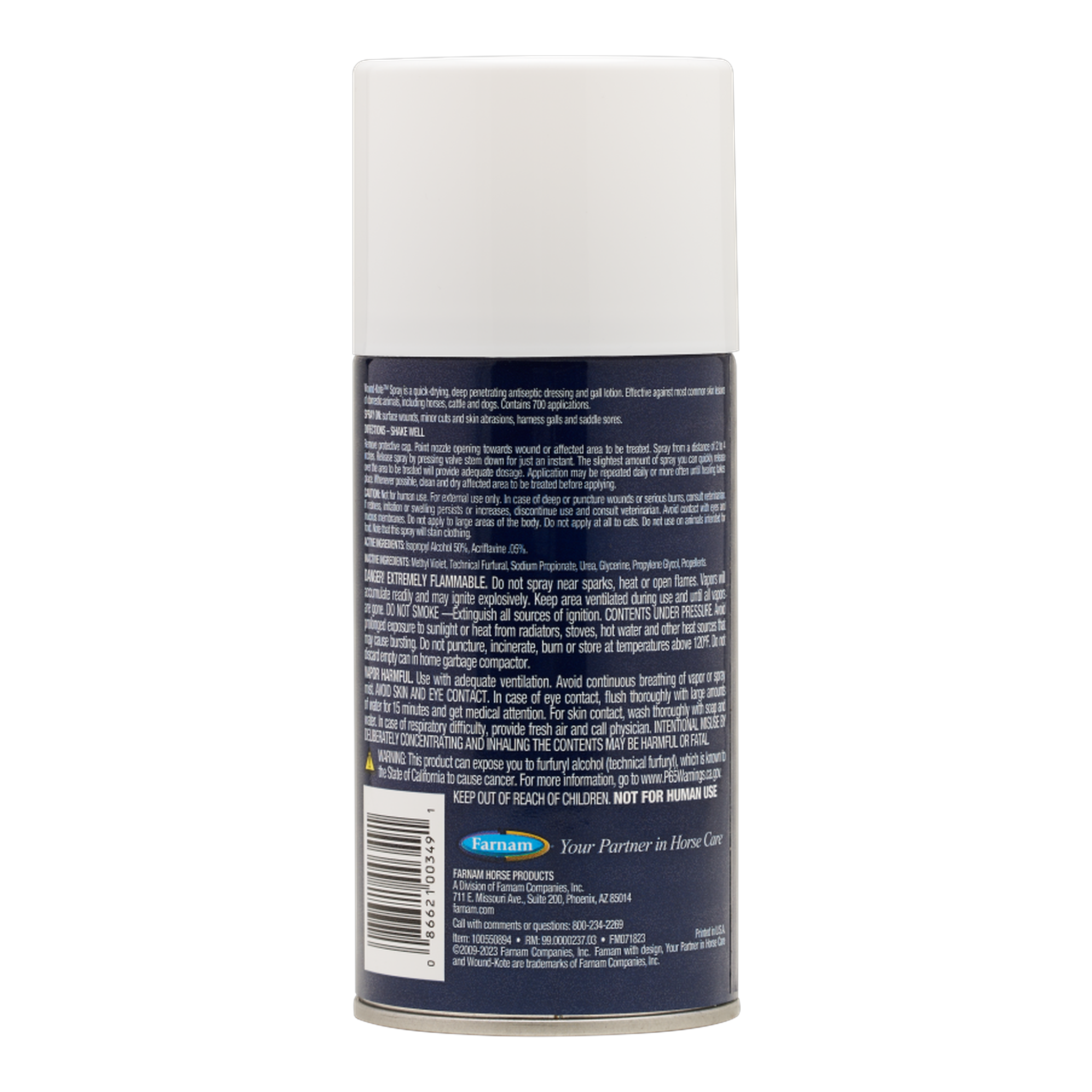 Farnam Wound-Kote Blue Lotion Spray Wound Dressing back of package label