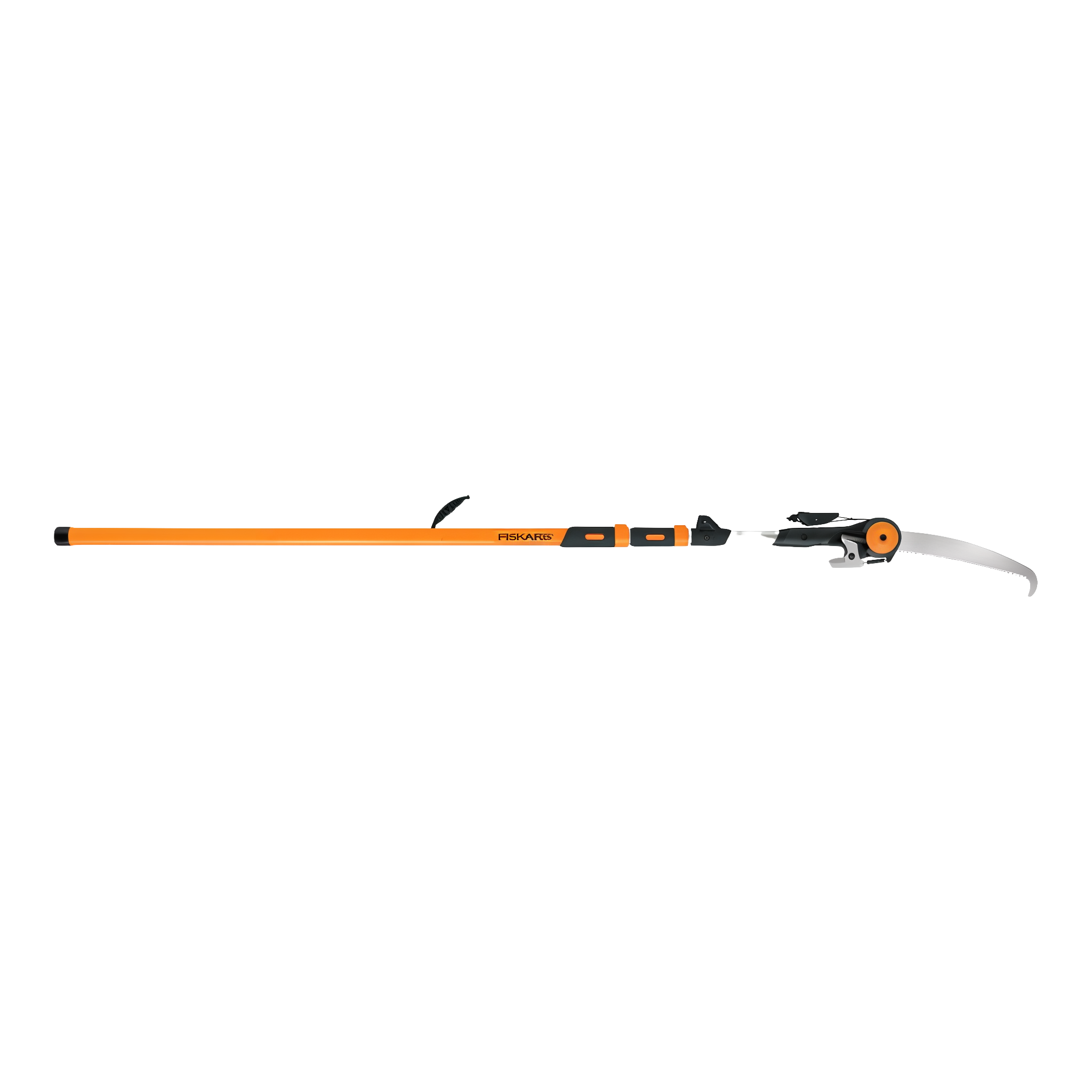 Fiskars Chain Drive Extendable Pole Saw and Pruner extending from 7 to 16 feet with WoodZig saw blade and steel pruner head