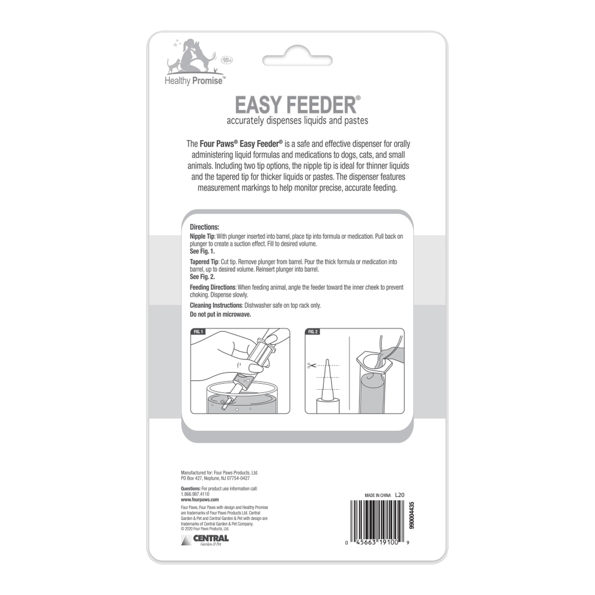 Four Paws Healthy Promise Easy Feeder Pet Feeding Syringe package back with directions