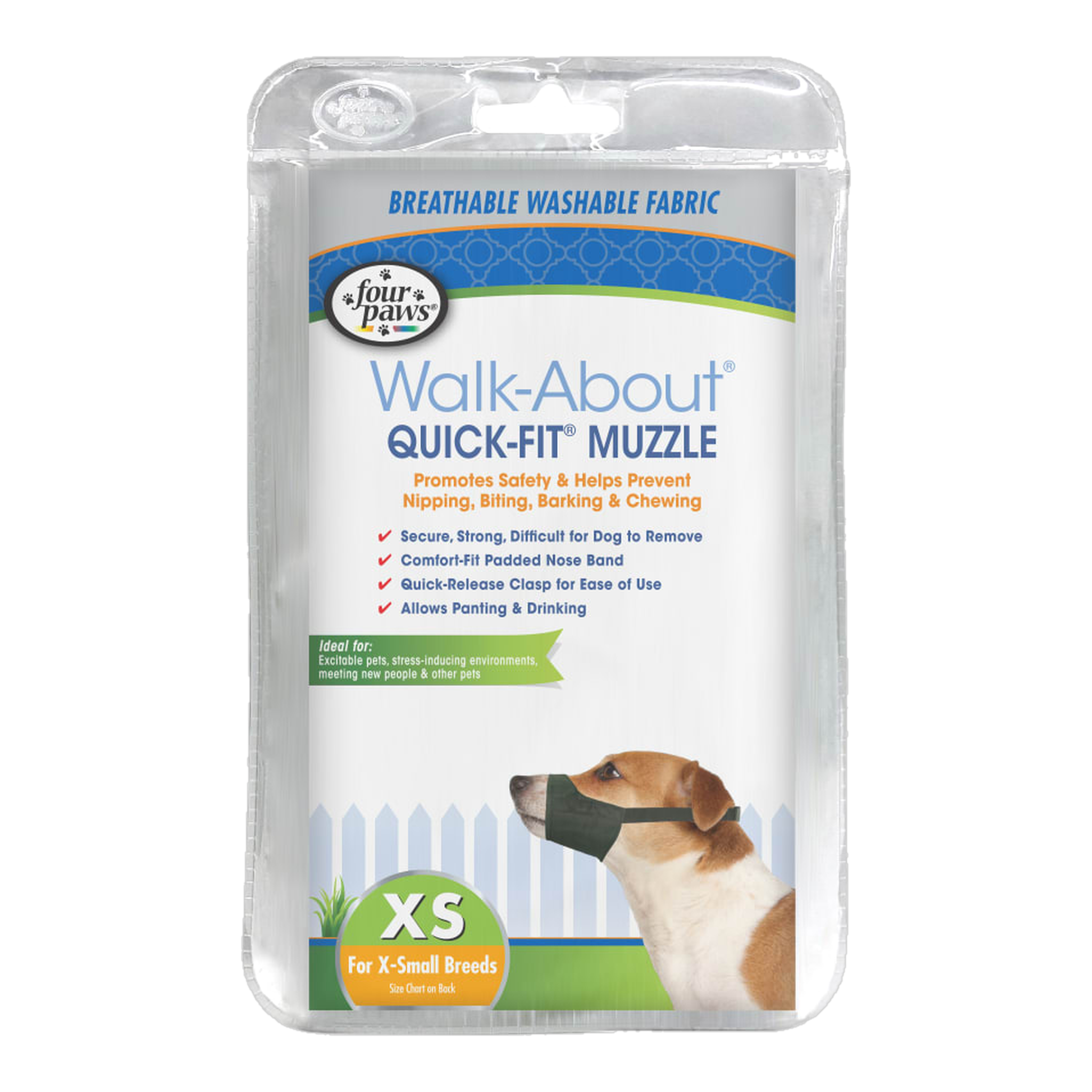 Four Paws Walk-About Quick-Fit Dog Muzzle package front #X-Small
