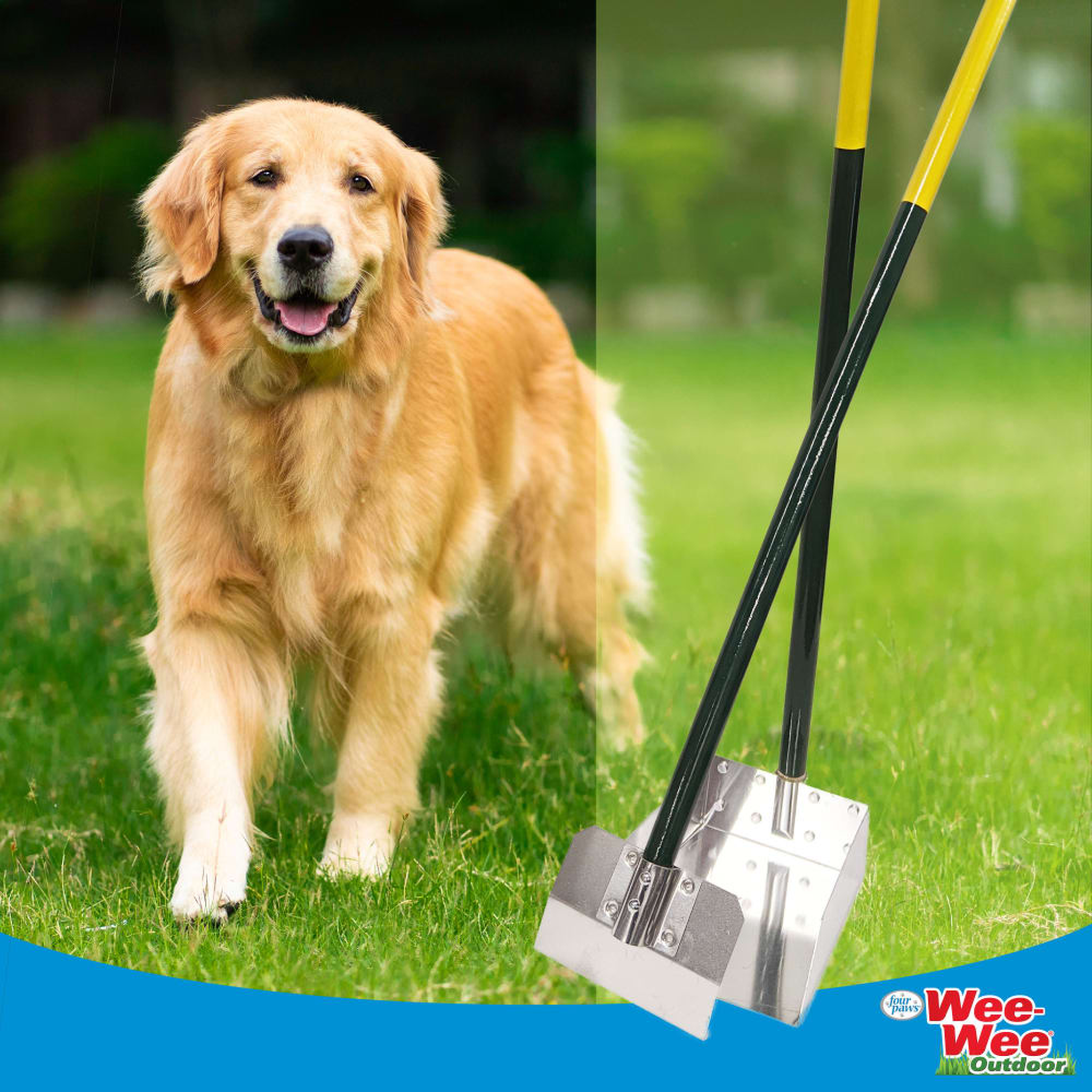 Four Paws Wee-Wee Dog Poop Spade and Scooper Set in use