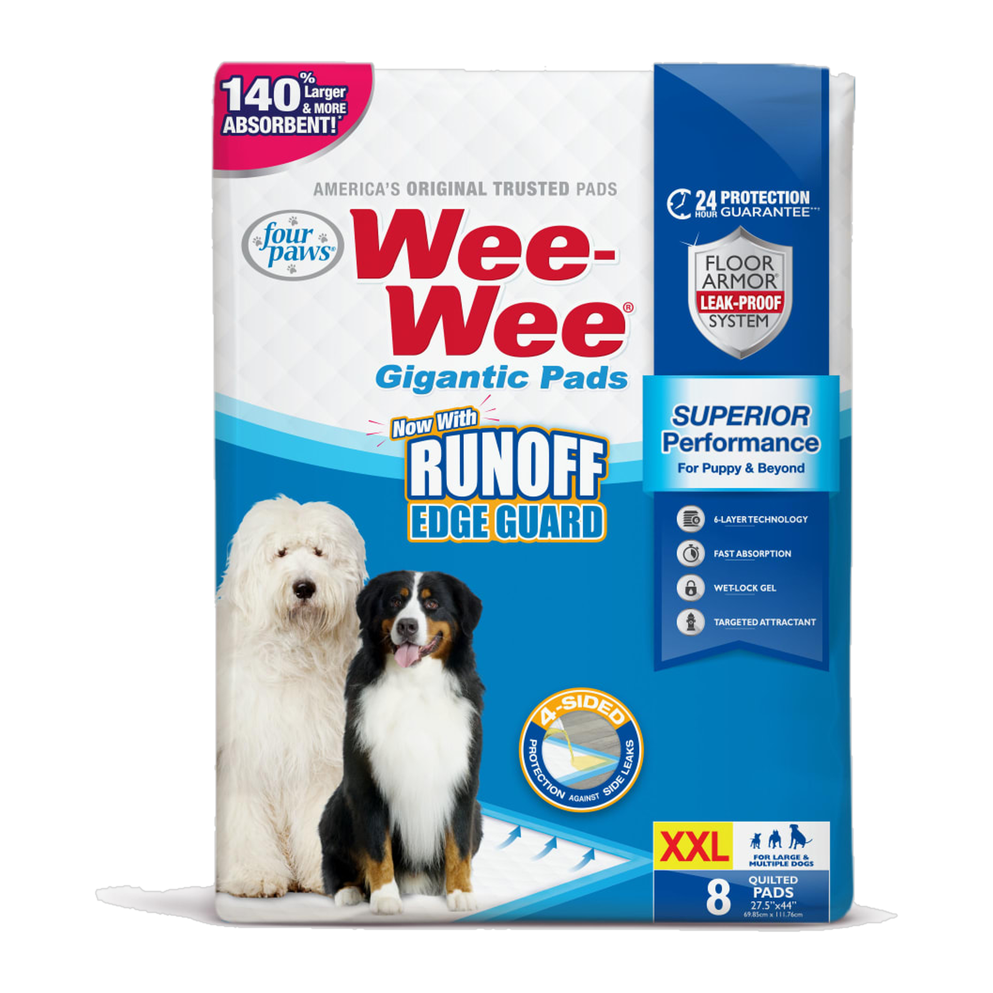 Four Paws Wee-Wee Superior Performance Dog Pee Pads Gigantic Runoff Edge Guard package front