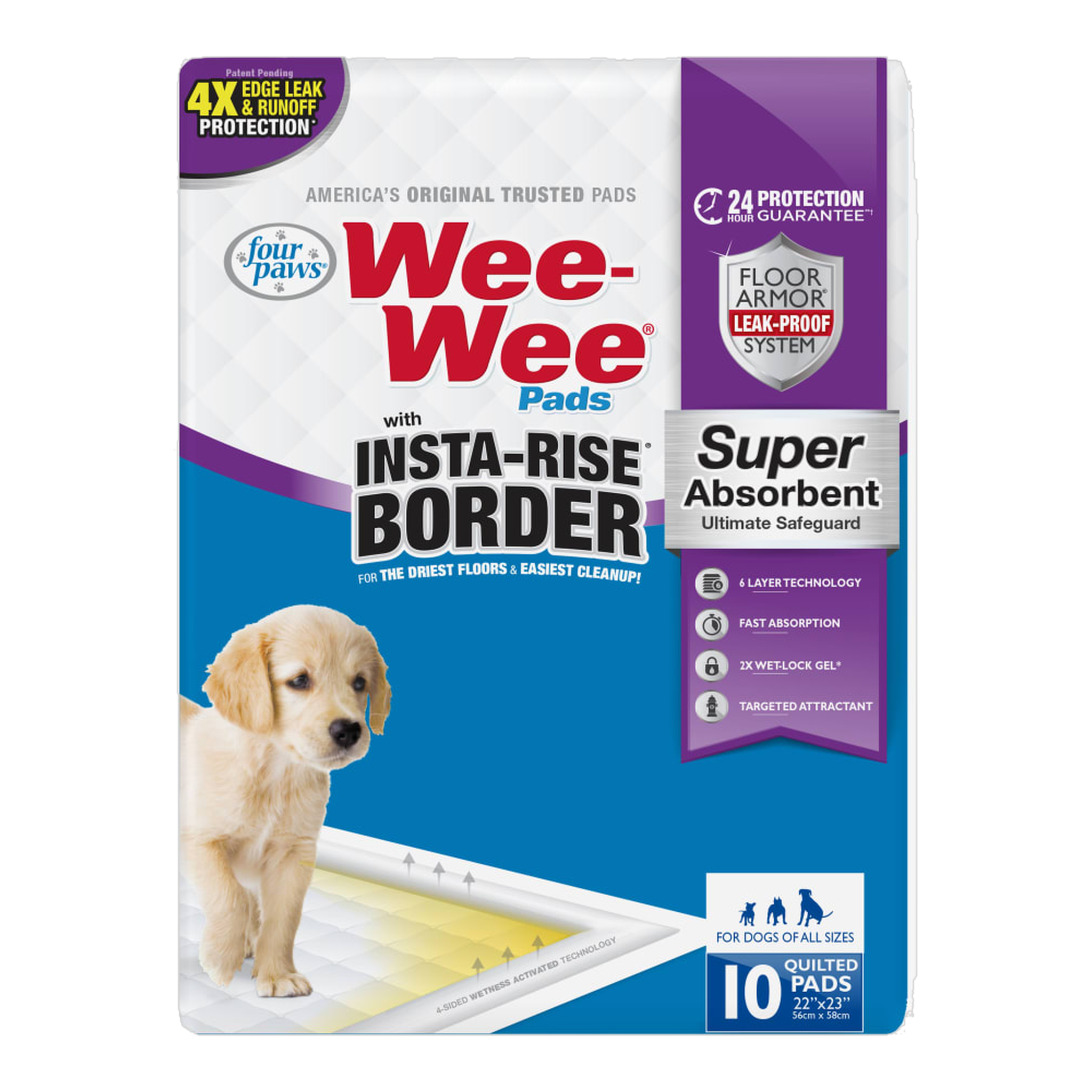 Four Paws Wee-Wee Pads with Insta-Rise Border 10 Count package front