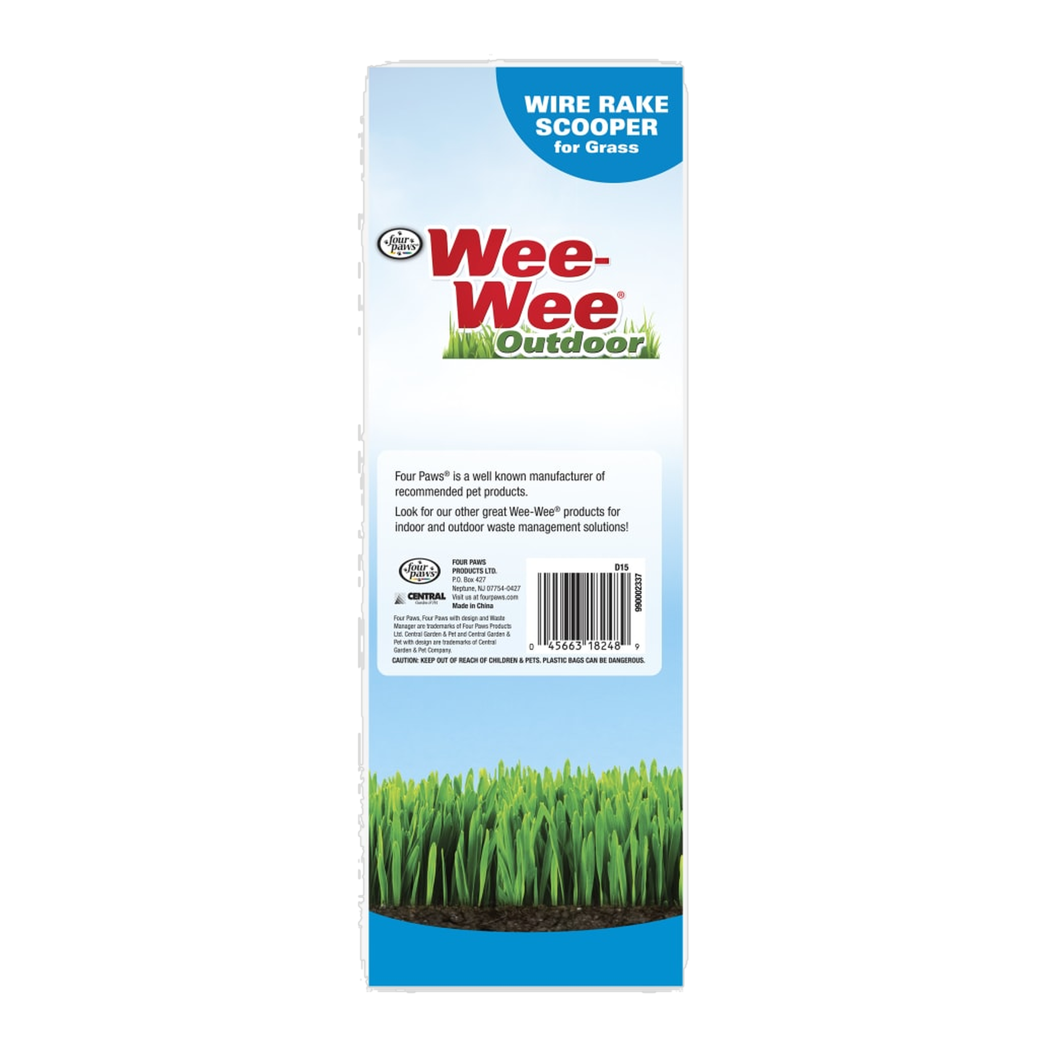 Four Paws Wee-Wee Wire Rake Dog Pooper Scooper for Grass package back with directions