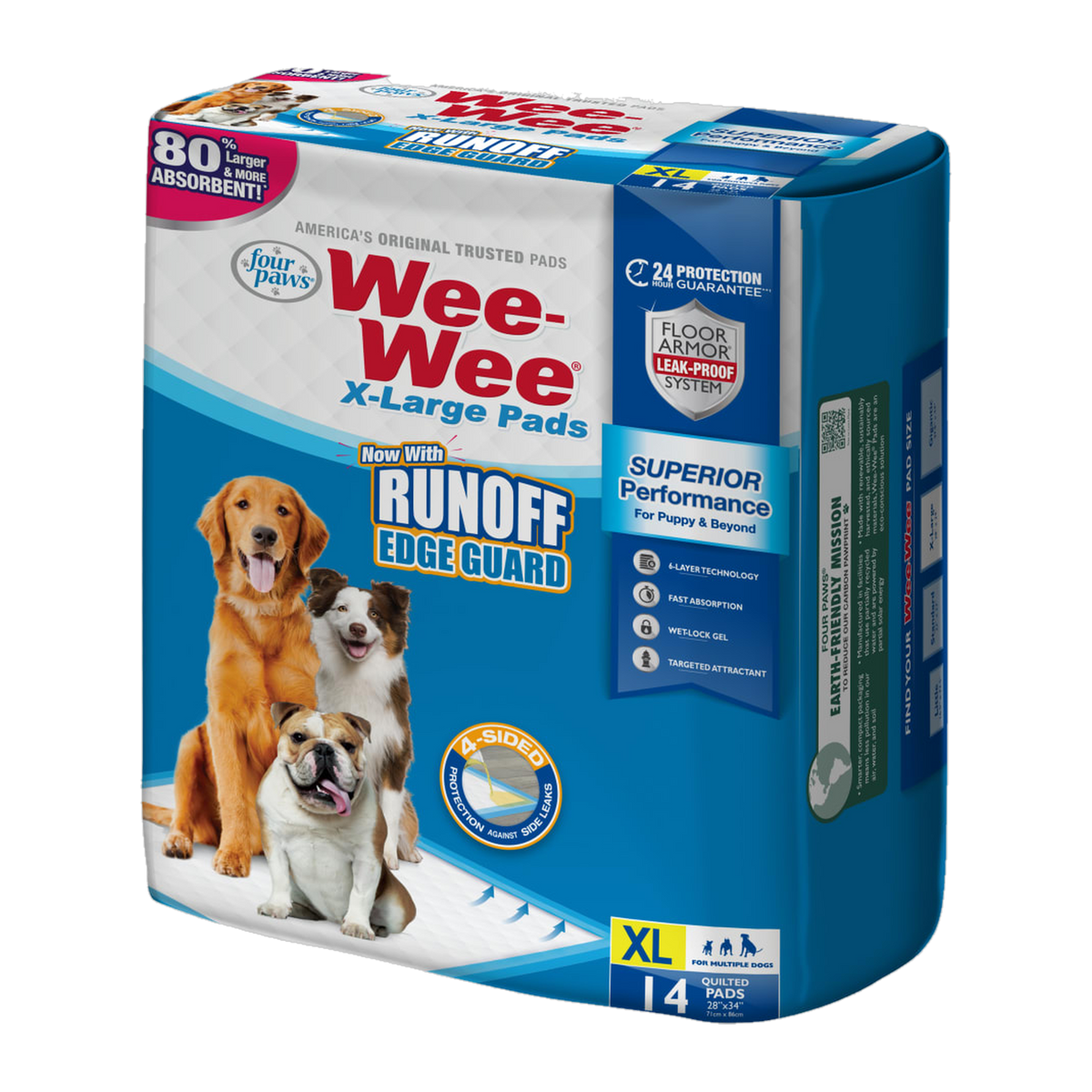 Four Paws Wee-Wee Superior Performance X-Large Dog Pee Pads with Runoff Edge Guard package side