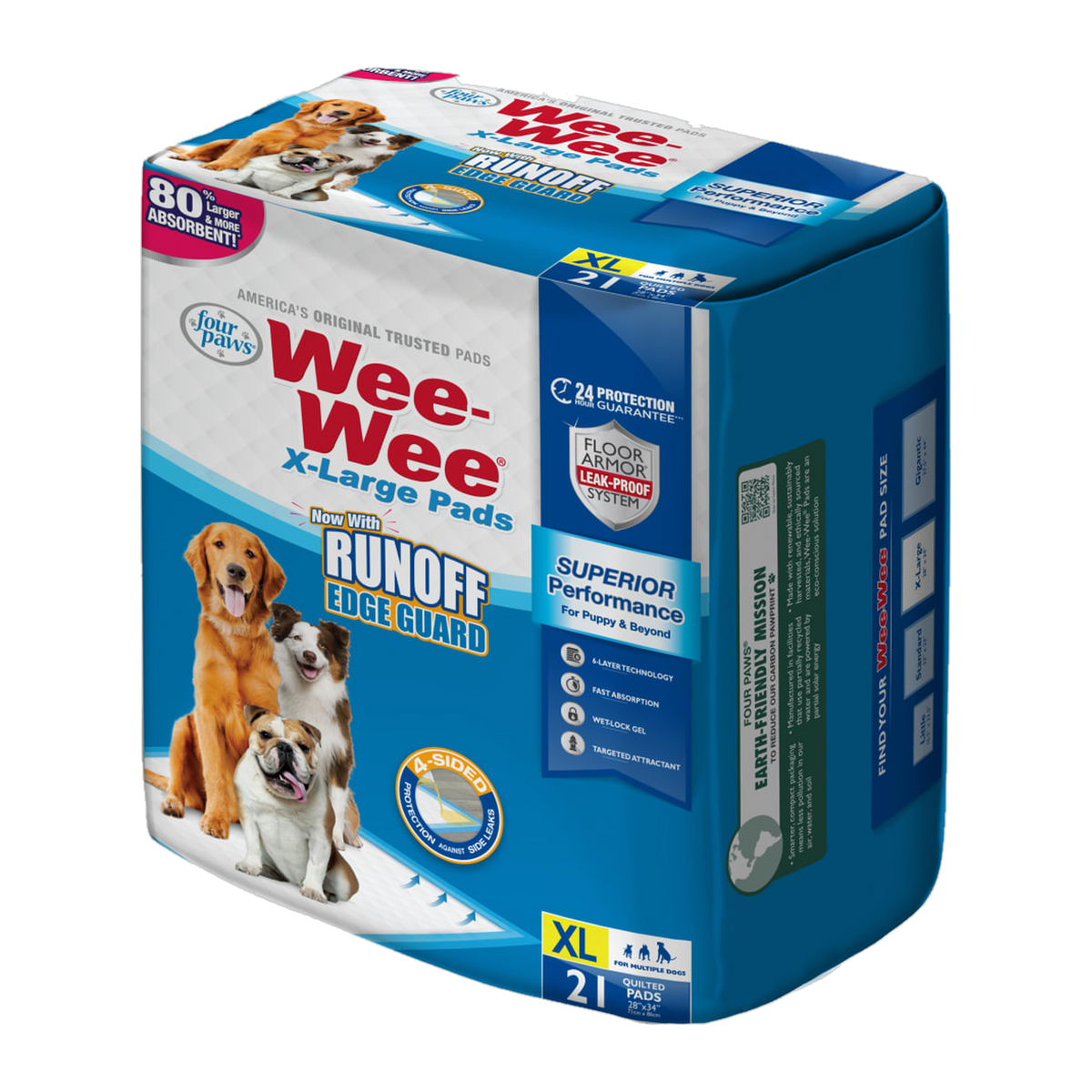 Four Paws Wee-Wee Superior Performance X-Large Dog Pee Pads with Runoff Edge Guard package side