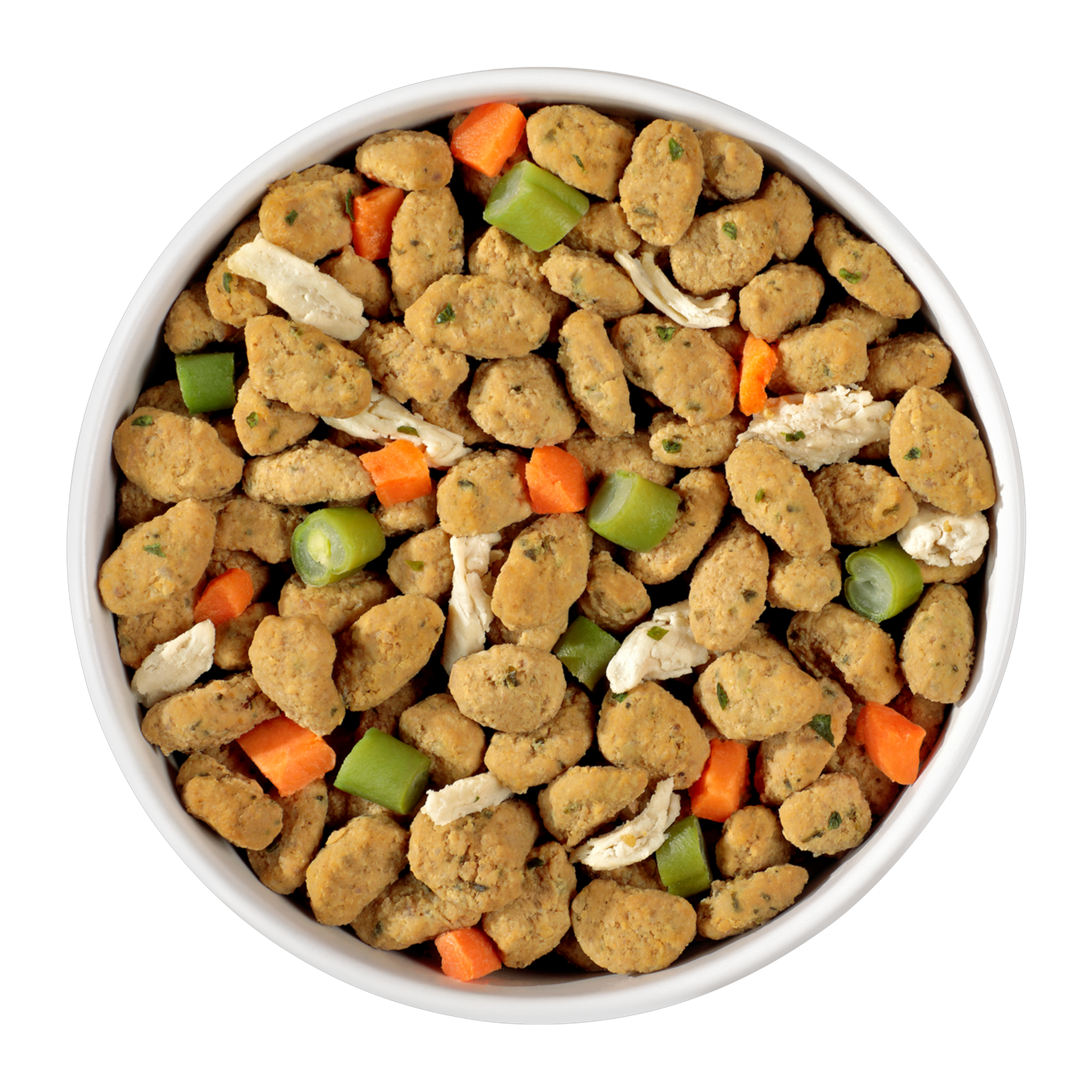 Freshpet Vital Chicken with Whole Grains fresh dog food served in a bowl with chicken, carrots and green beans