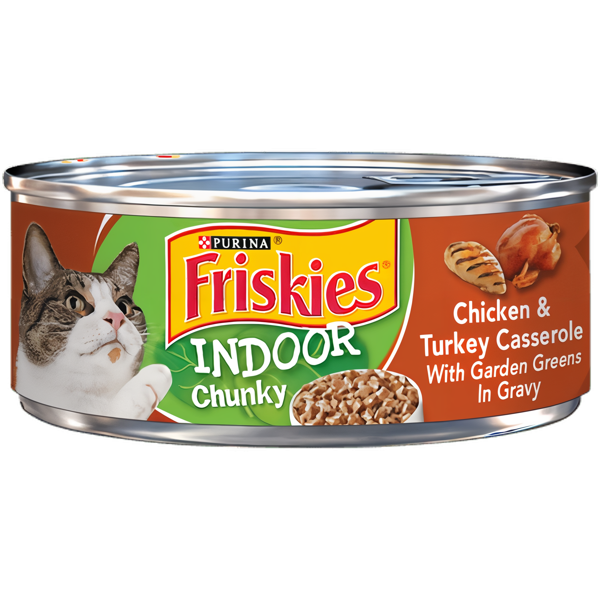 Purina Friskies Indoor Wet Cat Food Chunky Chicken & Turkey Casserole with Garden Greens In Gravy