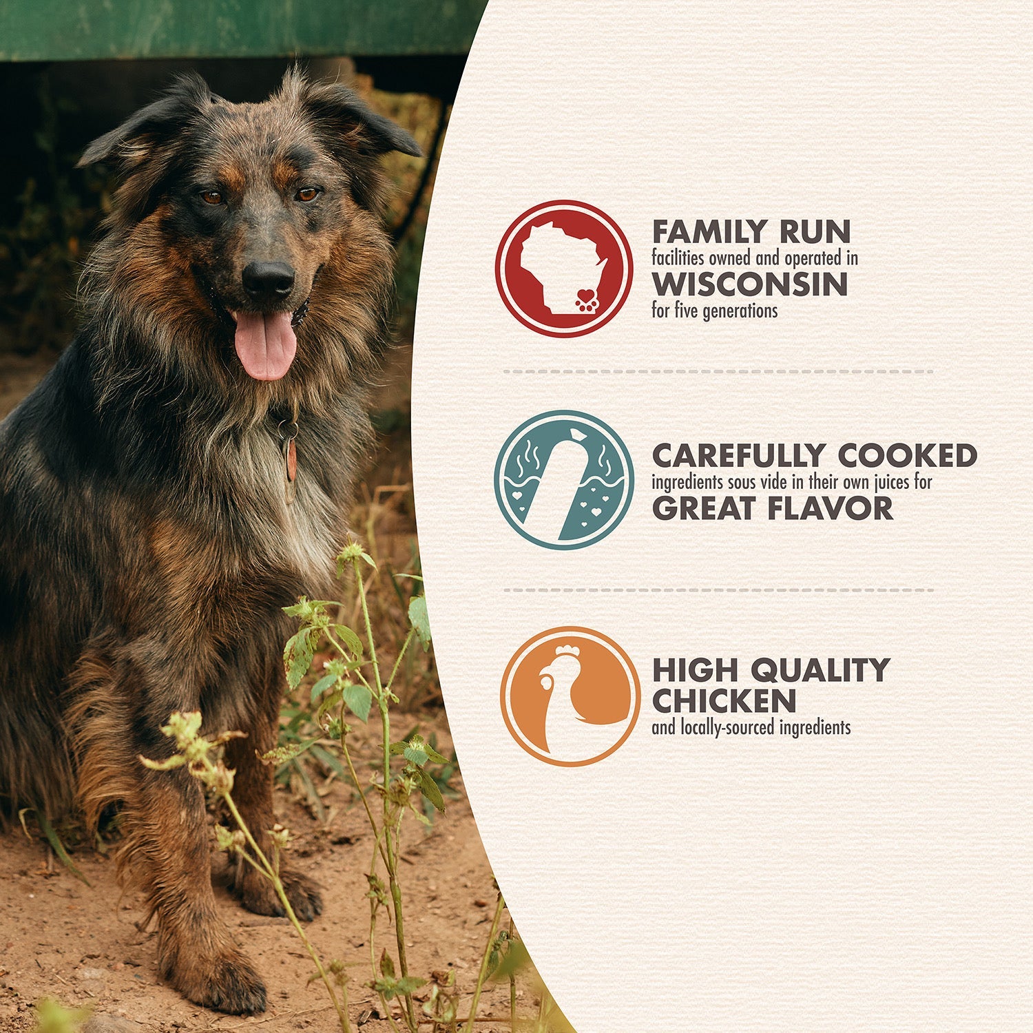 Bonnihill Farms benefits: family run in Wisconsin, carefully cooked sous vide, high quality chicken and locally sourced ingredients