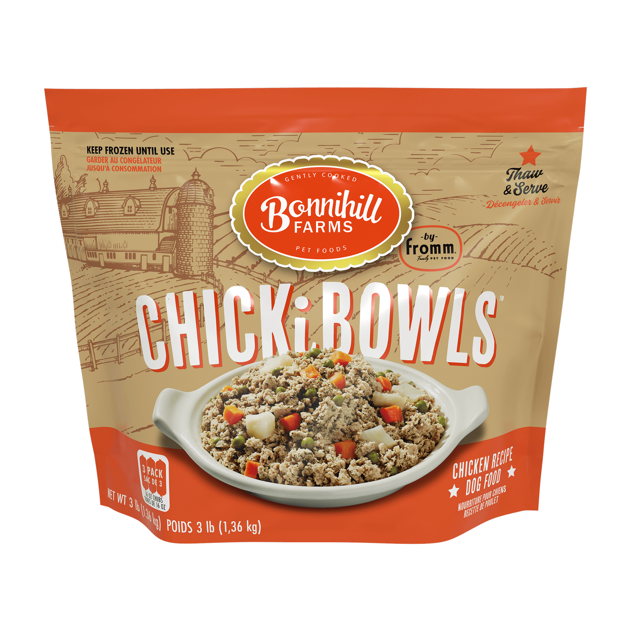 Fromm Bonnihill Farms ChickiBowls frozen chicken recipe dog food 3 lb bag #3 LB