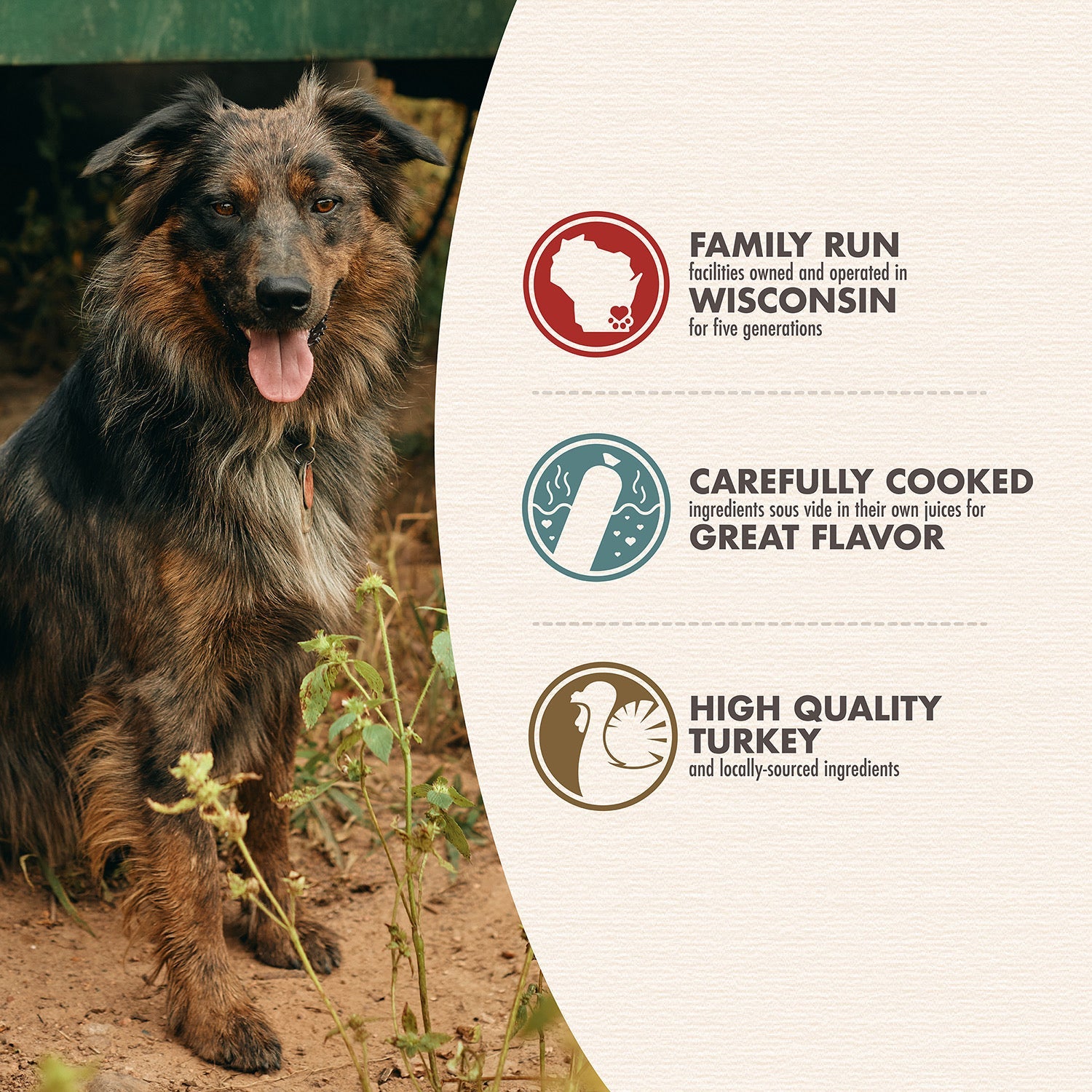 Bonnihill Farms benefits: family run in Wisconsin, carefully cooked sous vide, high quality turkey and locally sourced ingredients