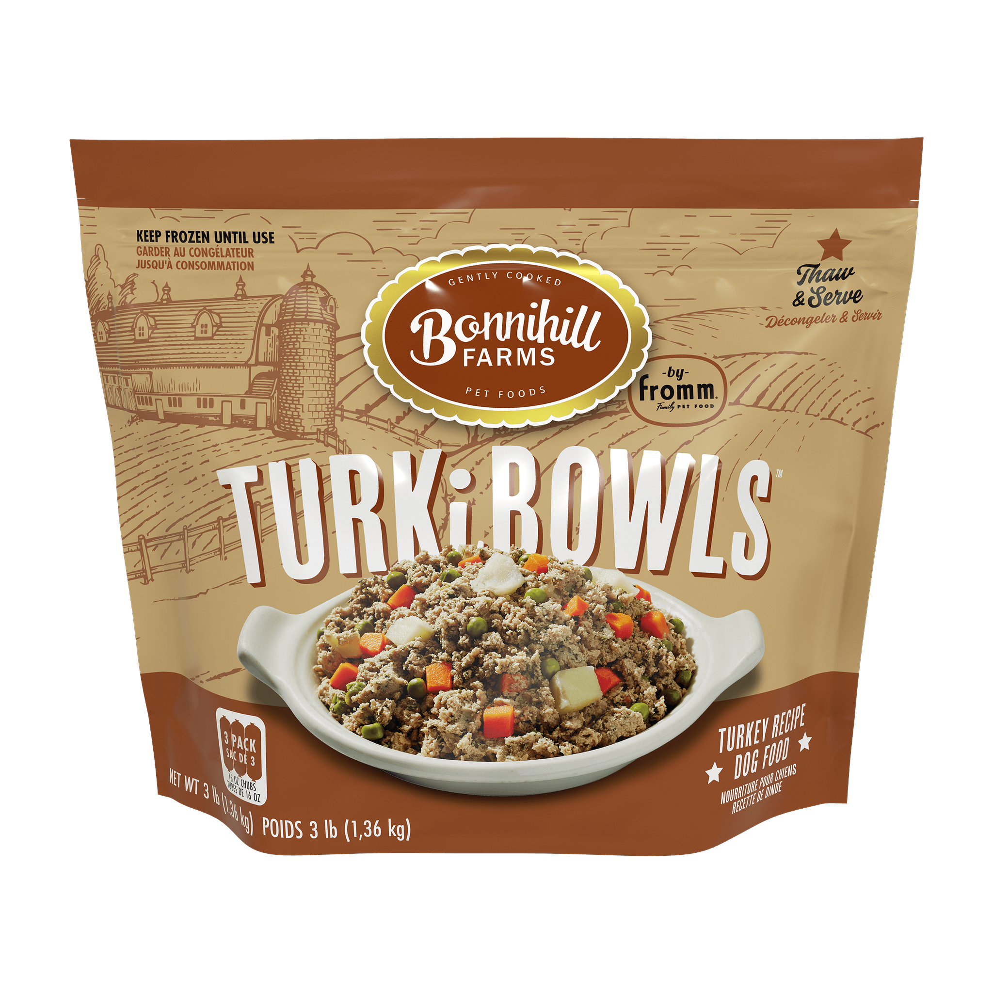 Fromm Bonnihill Farms TurkiBowls frozen turkey recipe dog food 3 lb bag #3 LB