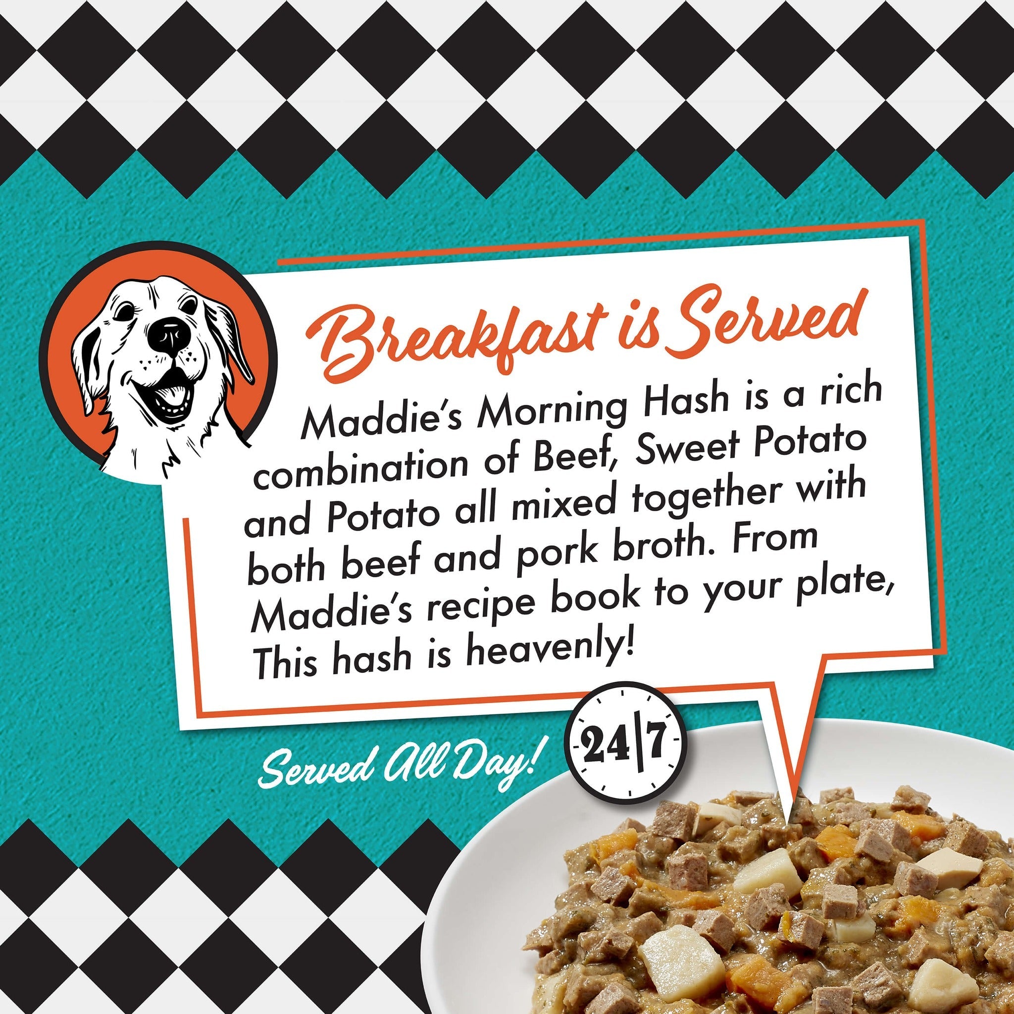 Breakfast is served: Maddie's Morning Hash is a rich combination of beef, sweet potato, and potato in beef and pork broth