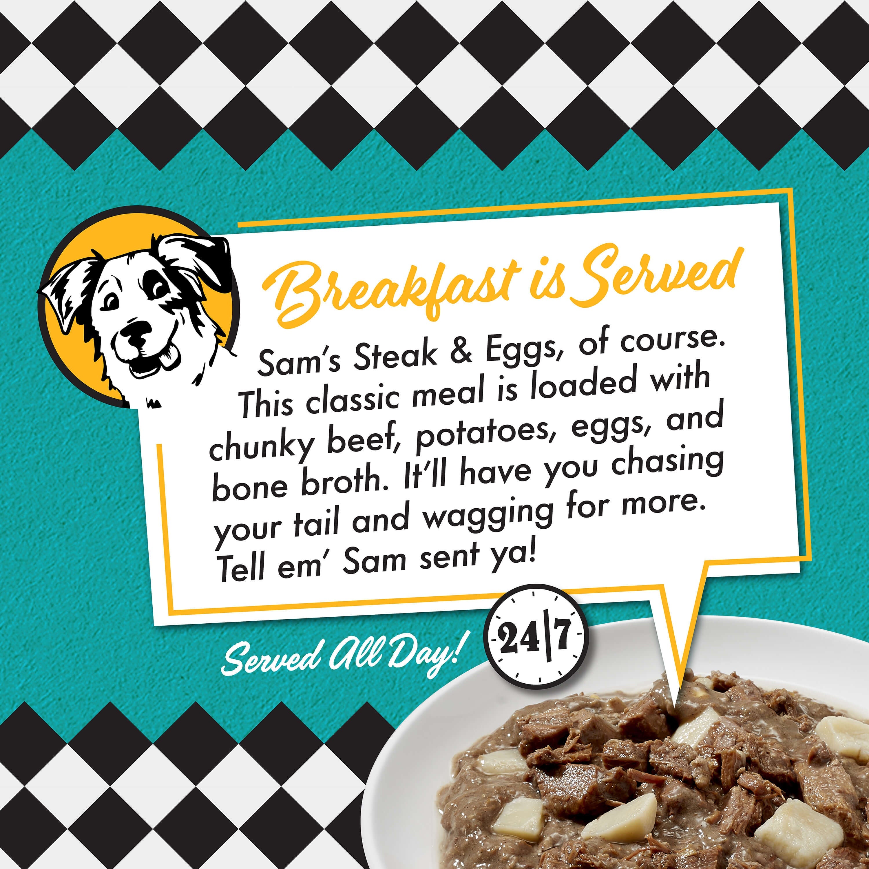 Breakfast is served: Sam's Steak & Eggs is loaded with chunky beef, potatoes, eggs, and bone broth