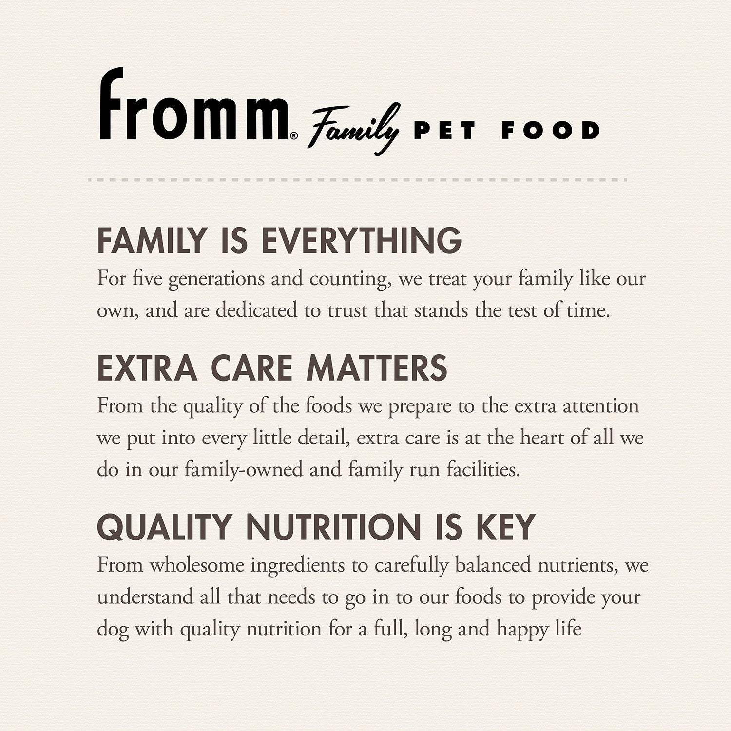 The Fromm Family Pet Food story: family is everything, extra care matters, quality nutrition is key