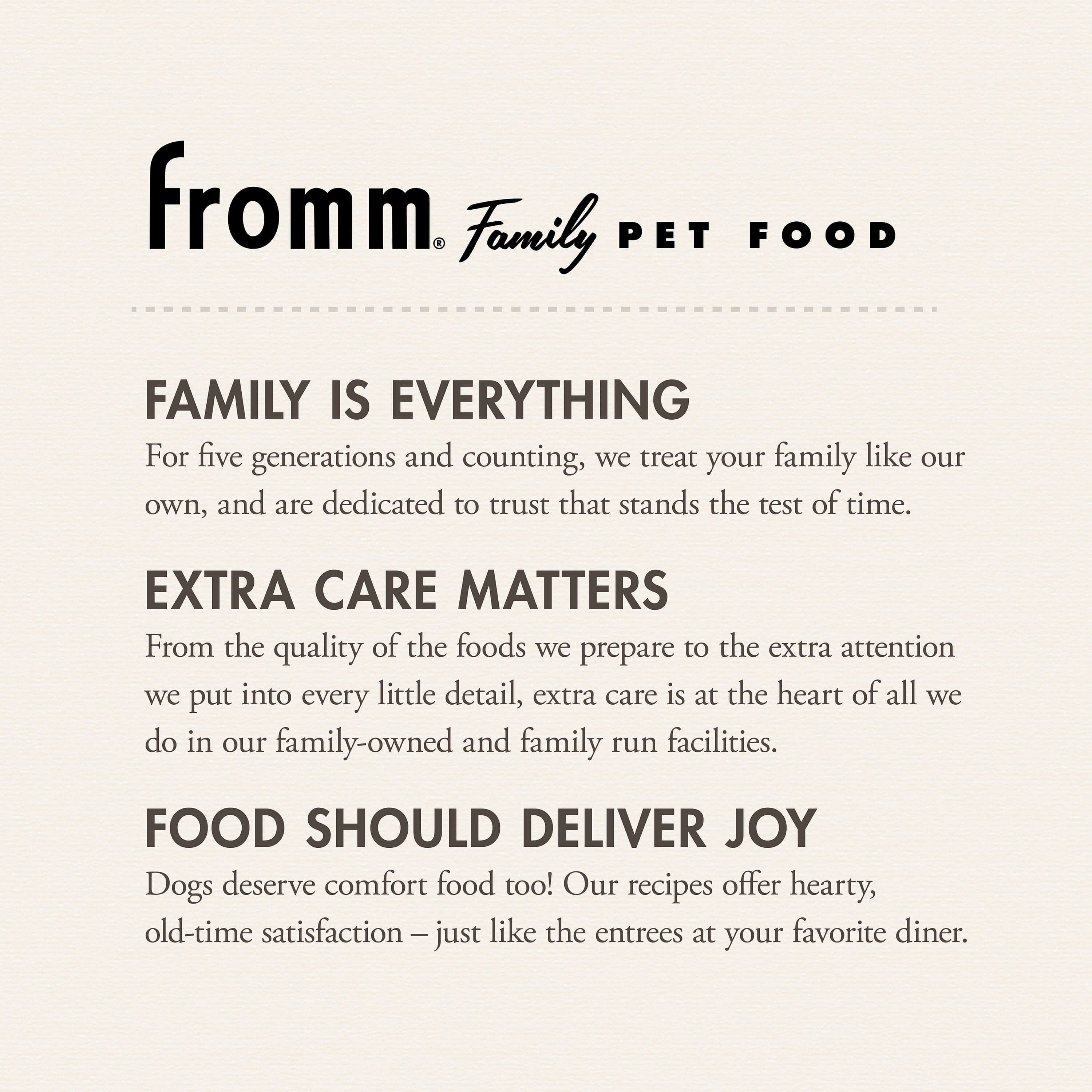 The Fromm Family Pet Food story: family is everything, extra care matters, food should deliver joy