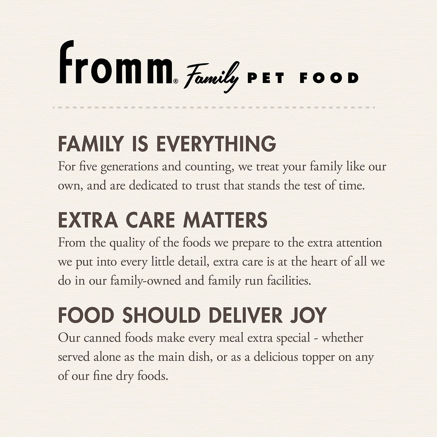 The Fromm Family Pet Food story: family is everything, extra care matters, quality nutrition is key