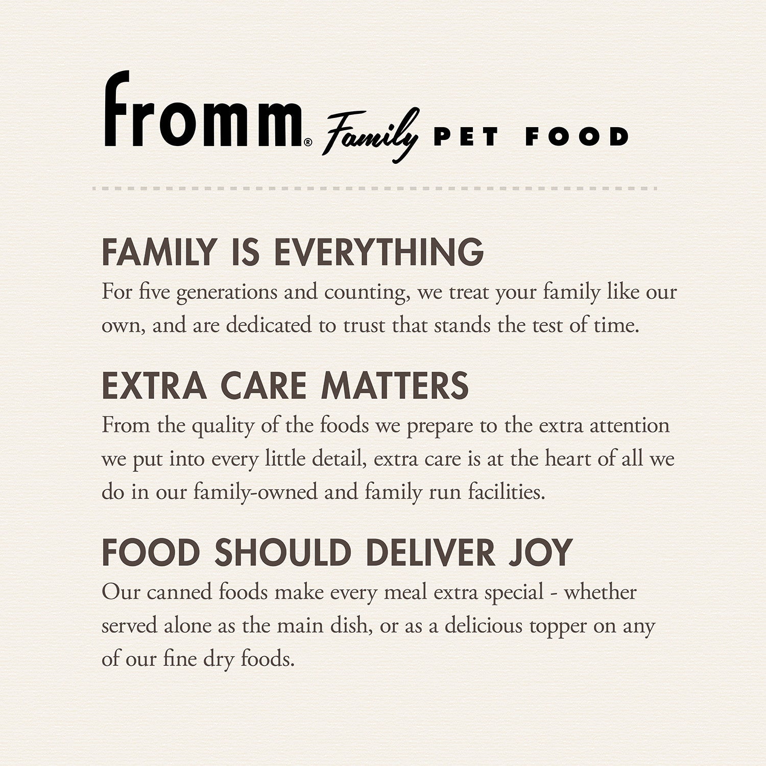 The Fromm Family Pet Food story: family is everything, extra care matters, quality nutrition is key