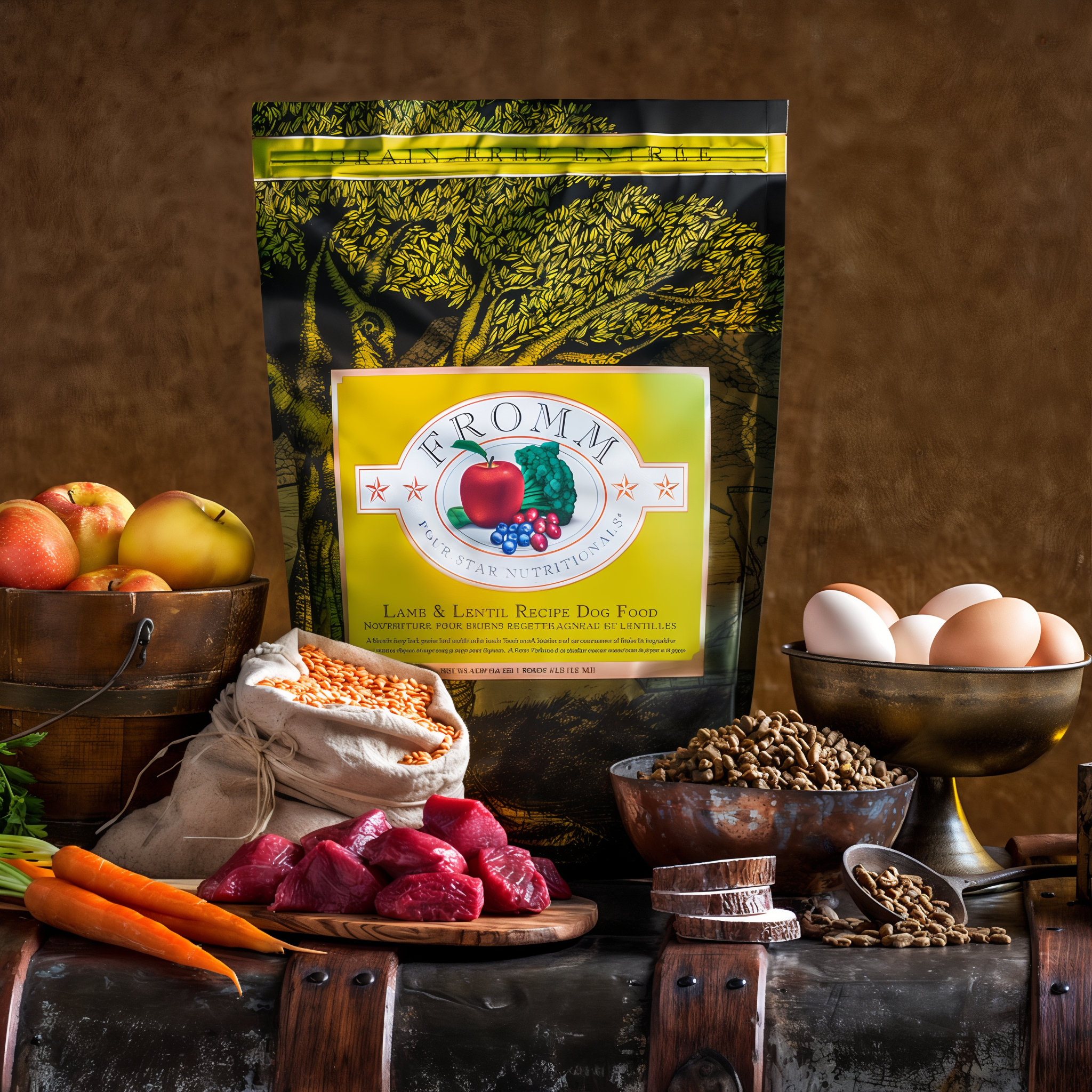 Grain-free Lamb and Lentil bag with lamb, lentils, eggs, apples, and carrots
