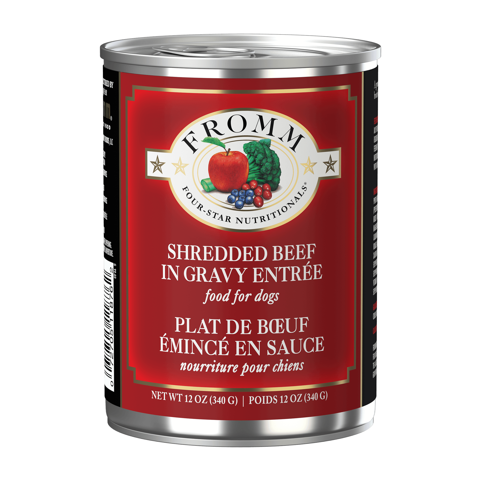 Fromm Four-Star Shredded Beef in Gravy Entrée wet dog food can