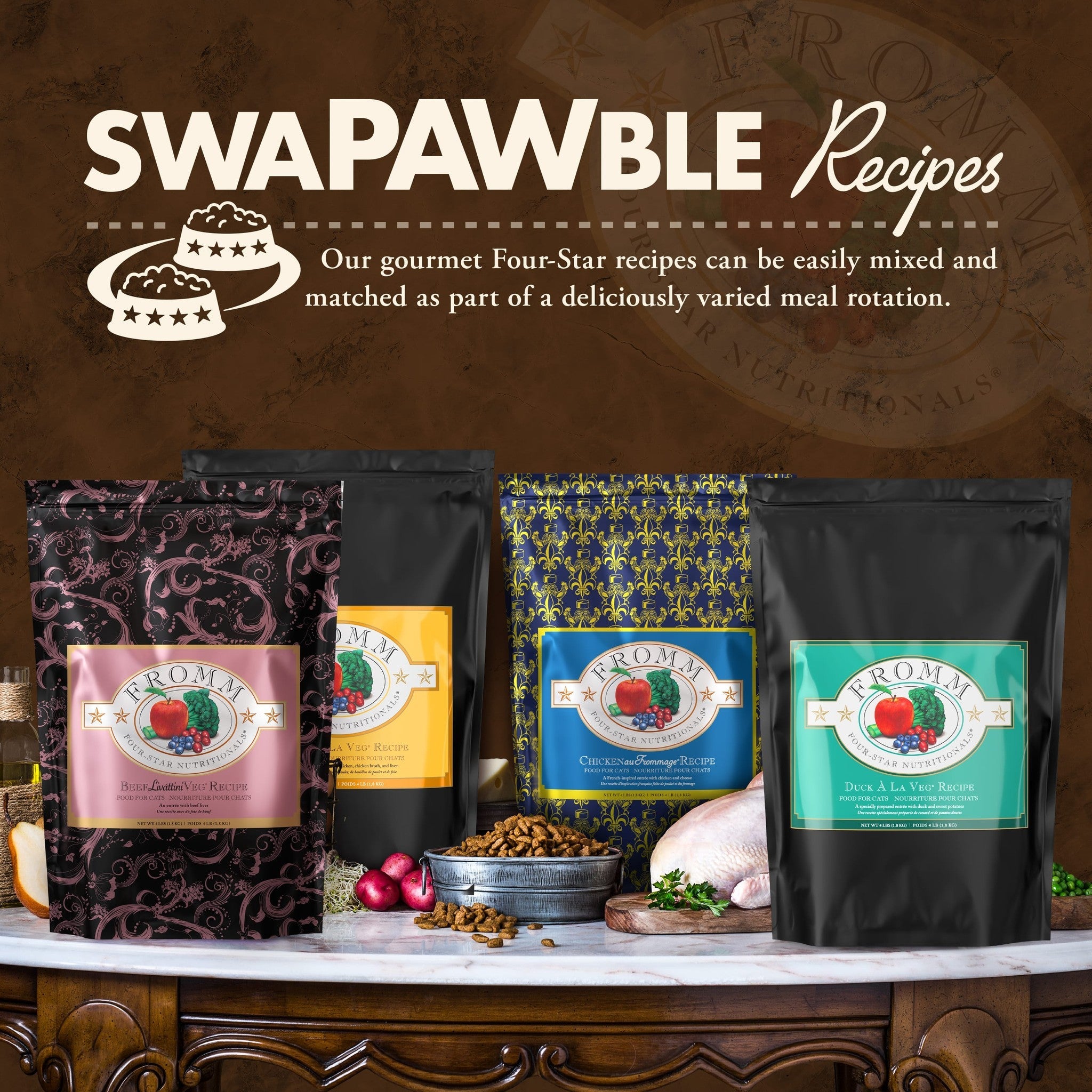 SwaPAWable Recipes: Fromm Four-Star cat recipes can be easily mixed and matched as part of a varied meal rotation
