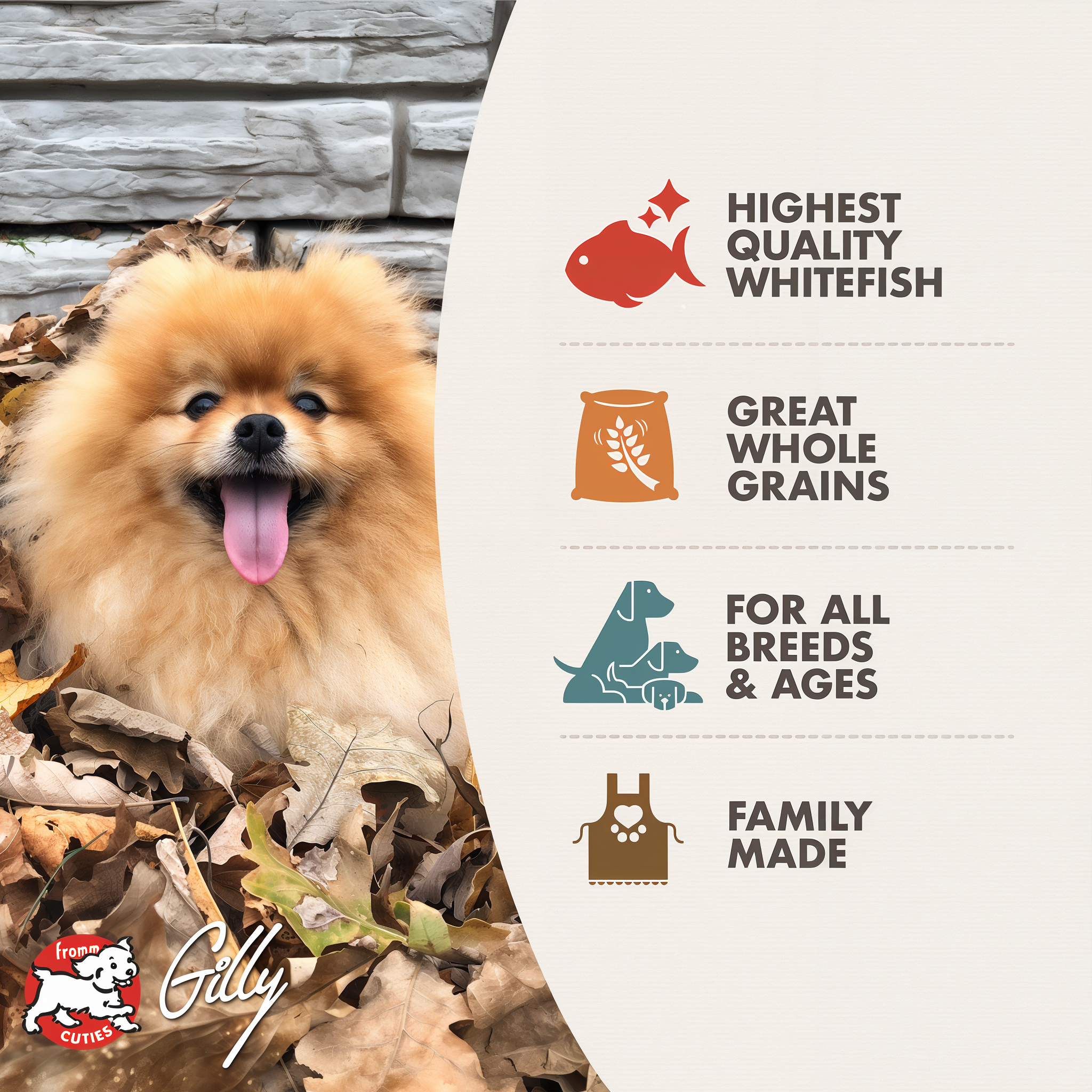 Fromm Four-Star Whitefish and Potato benefits: fish-first recipe for dogs of all ages