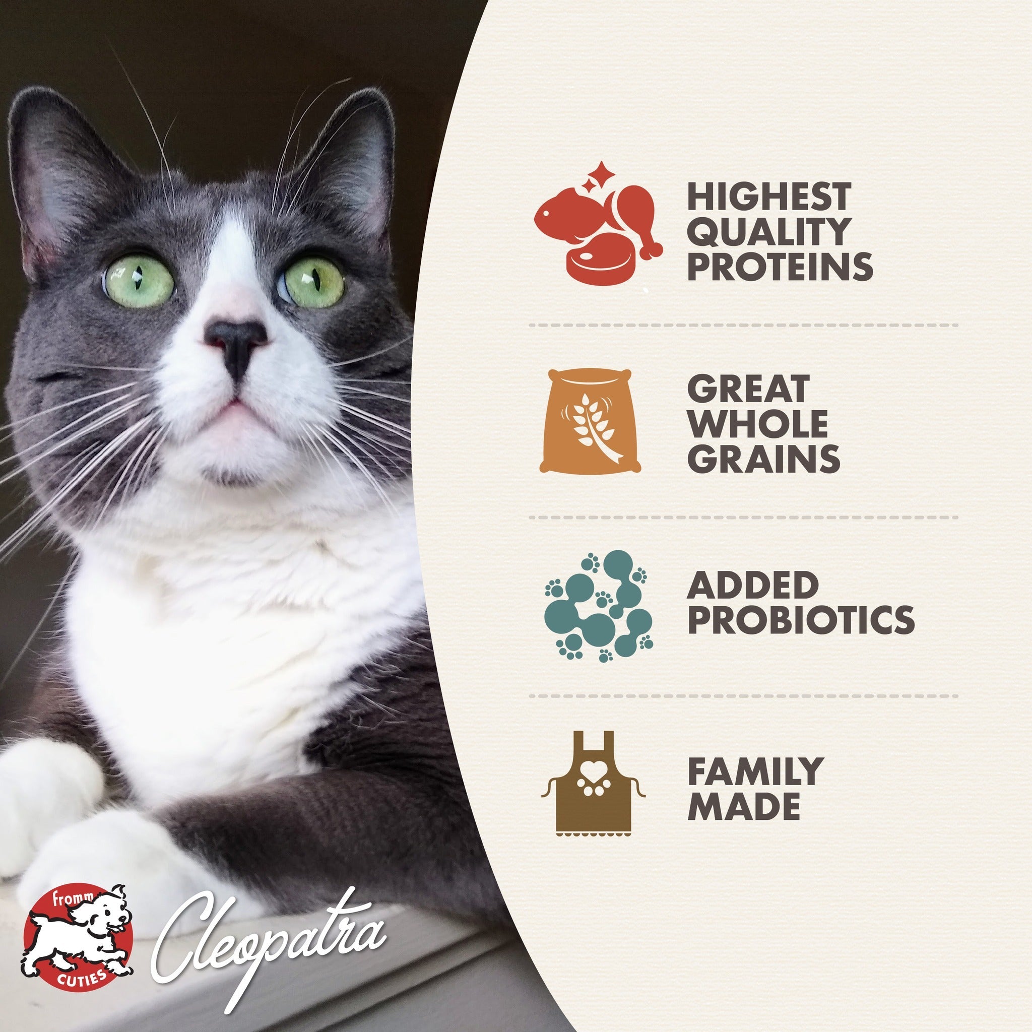 Fromm Gold Healthy Weight benefits: highest quality proteins, great whole grains, added probiotics, family made